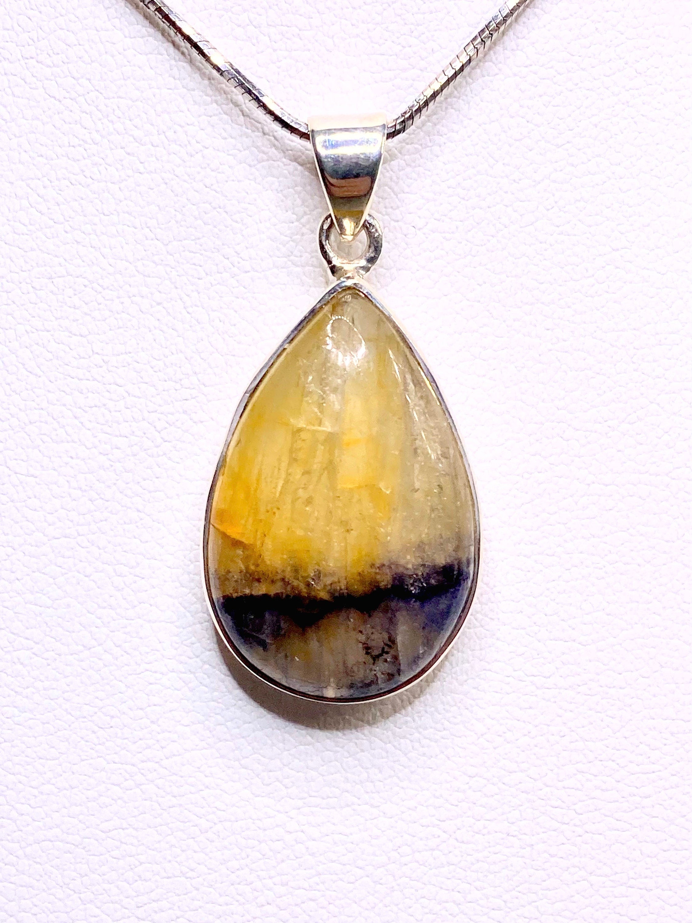 A Rare Blue John and Silver Teardrop Pendant