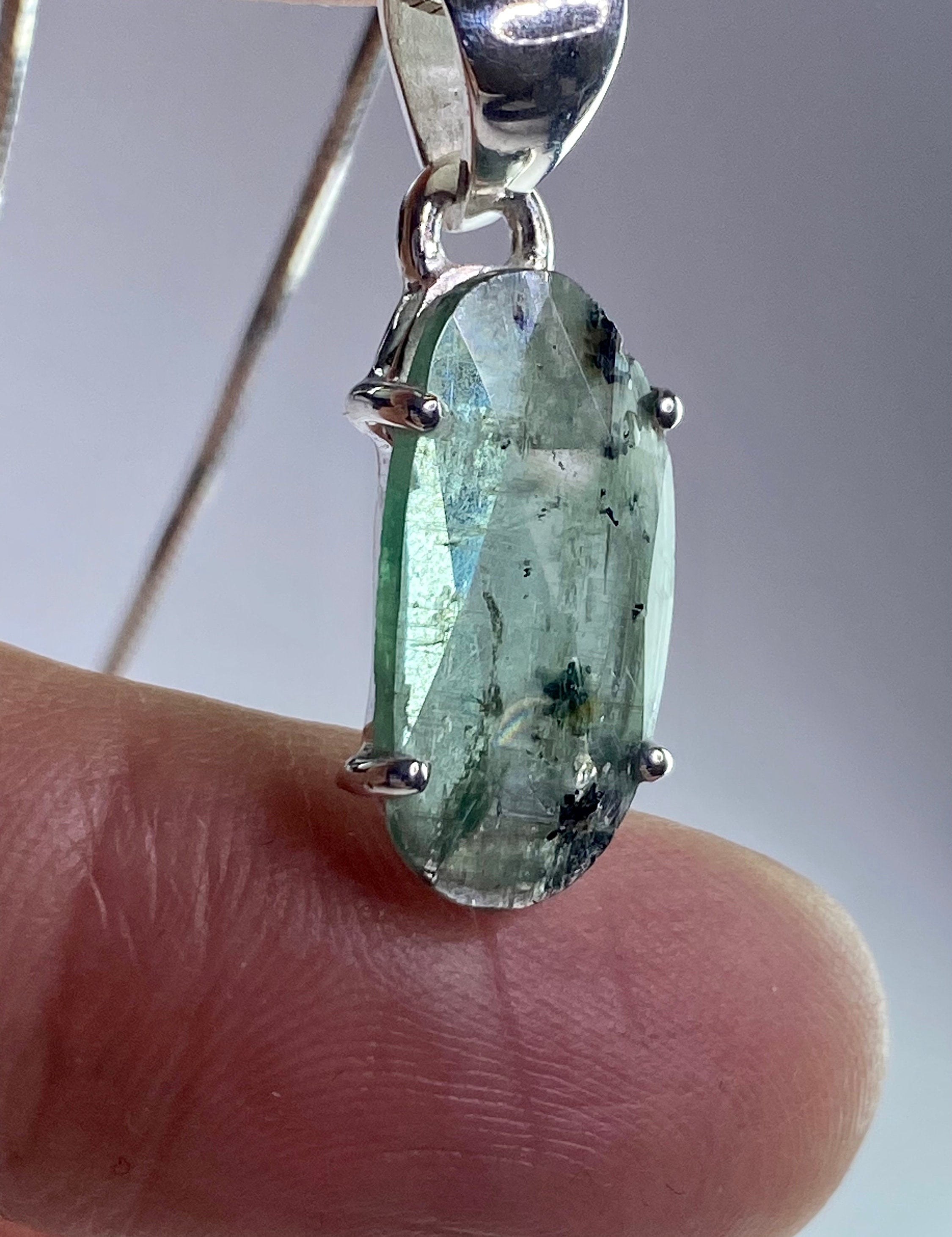Moss Teal Kyanite and Silver Pendant