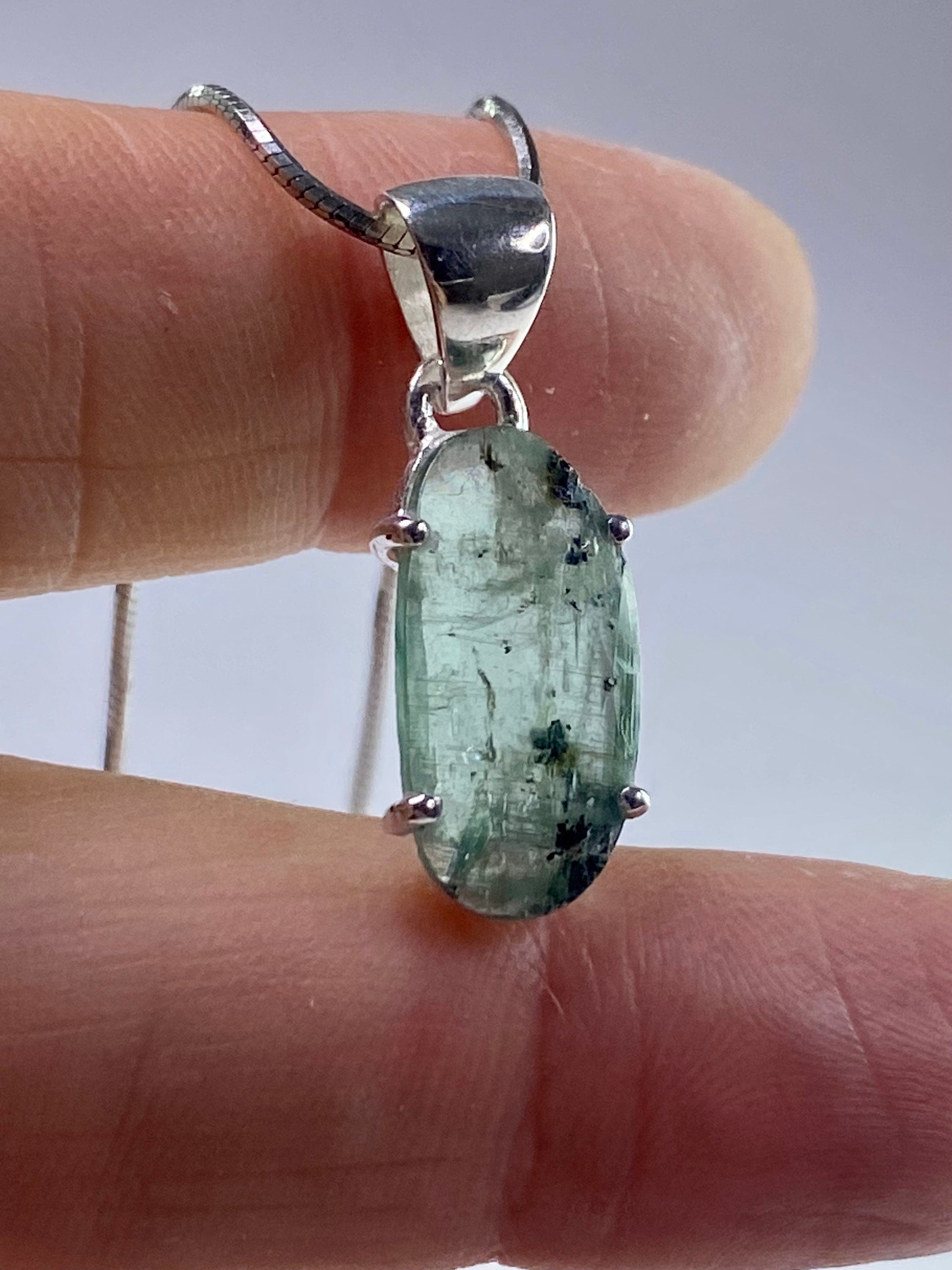 Moss Teal Kyanite and Silver Pendant