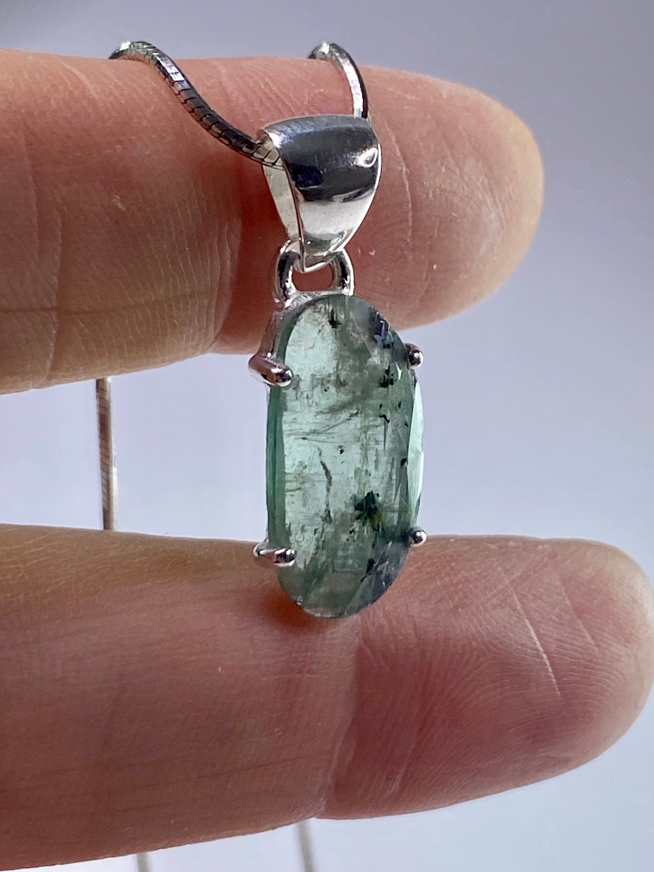 Moss Teal Kyanite and Silver Pendant