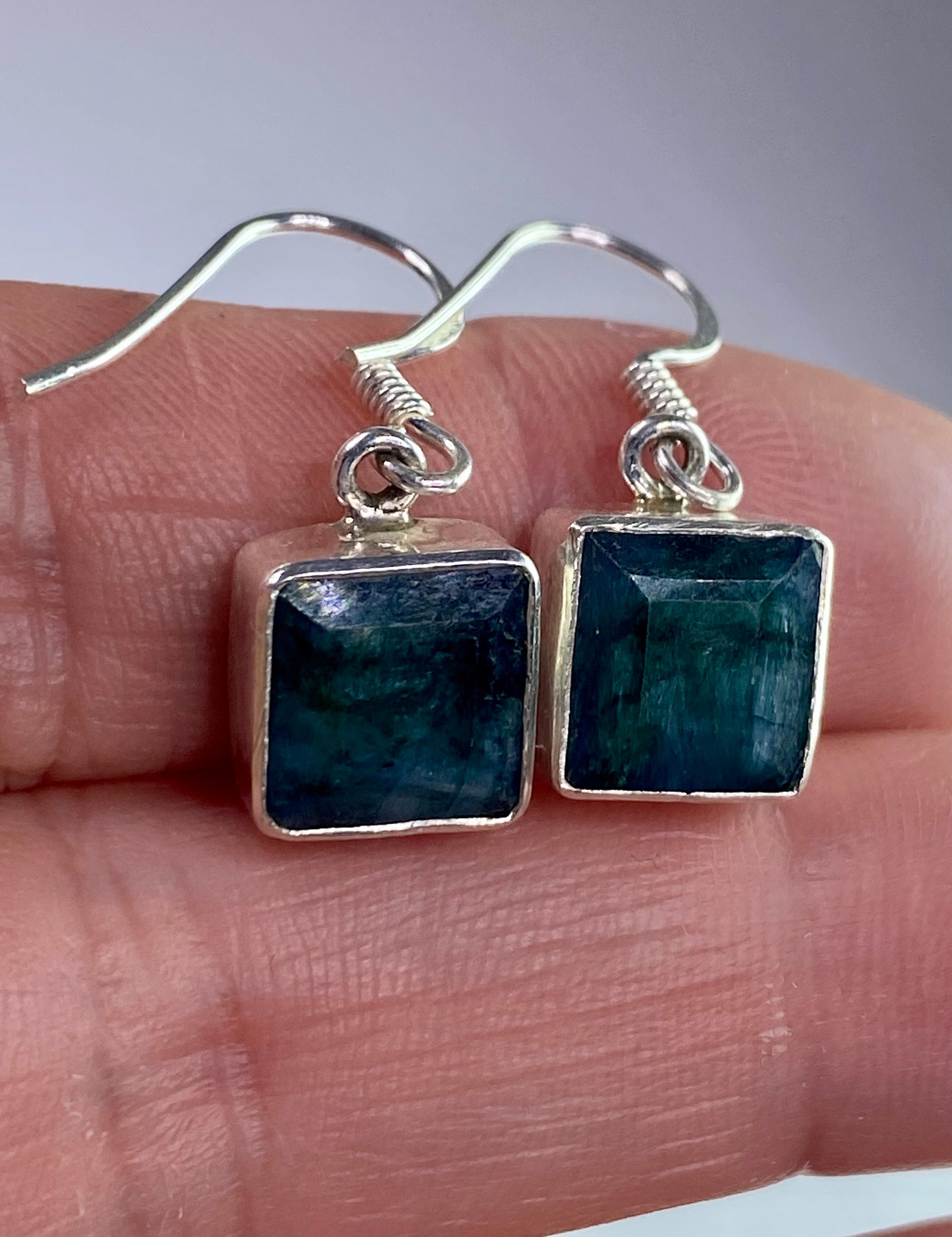 Raw Emerald and Silver Dangle Earrings