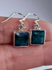 Raw Emerald and Silver Dangle Earrings