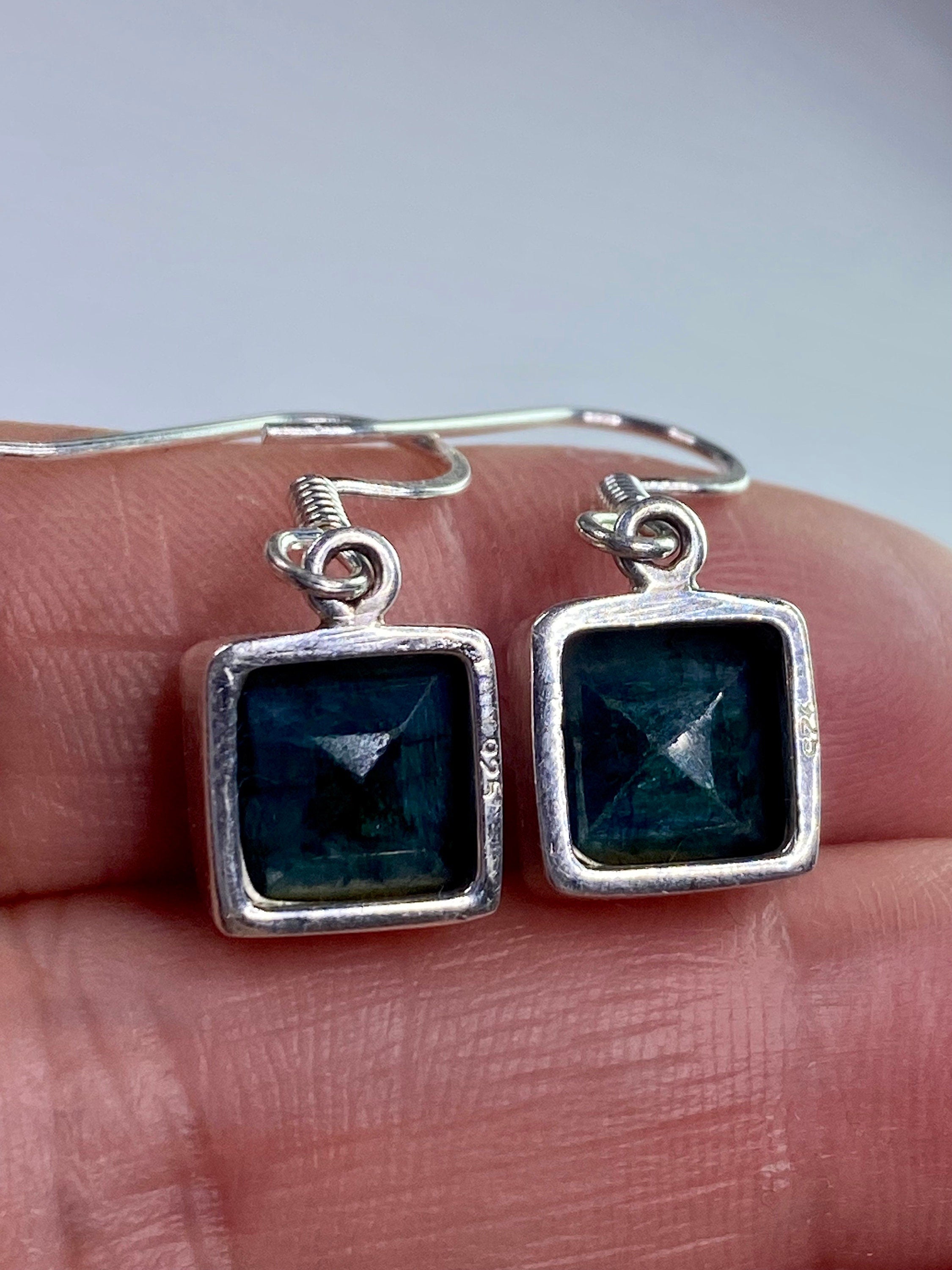 Raw Emerald and Silver Dangle Earrings