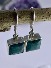 Raw Emerald and Silver Dangle Earrings