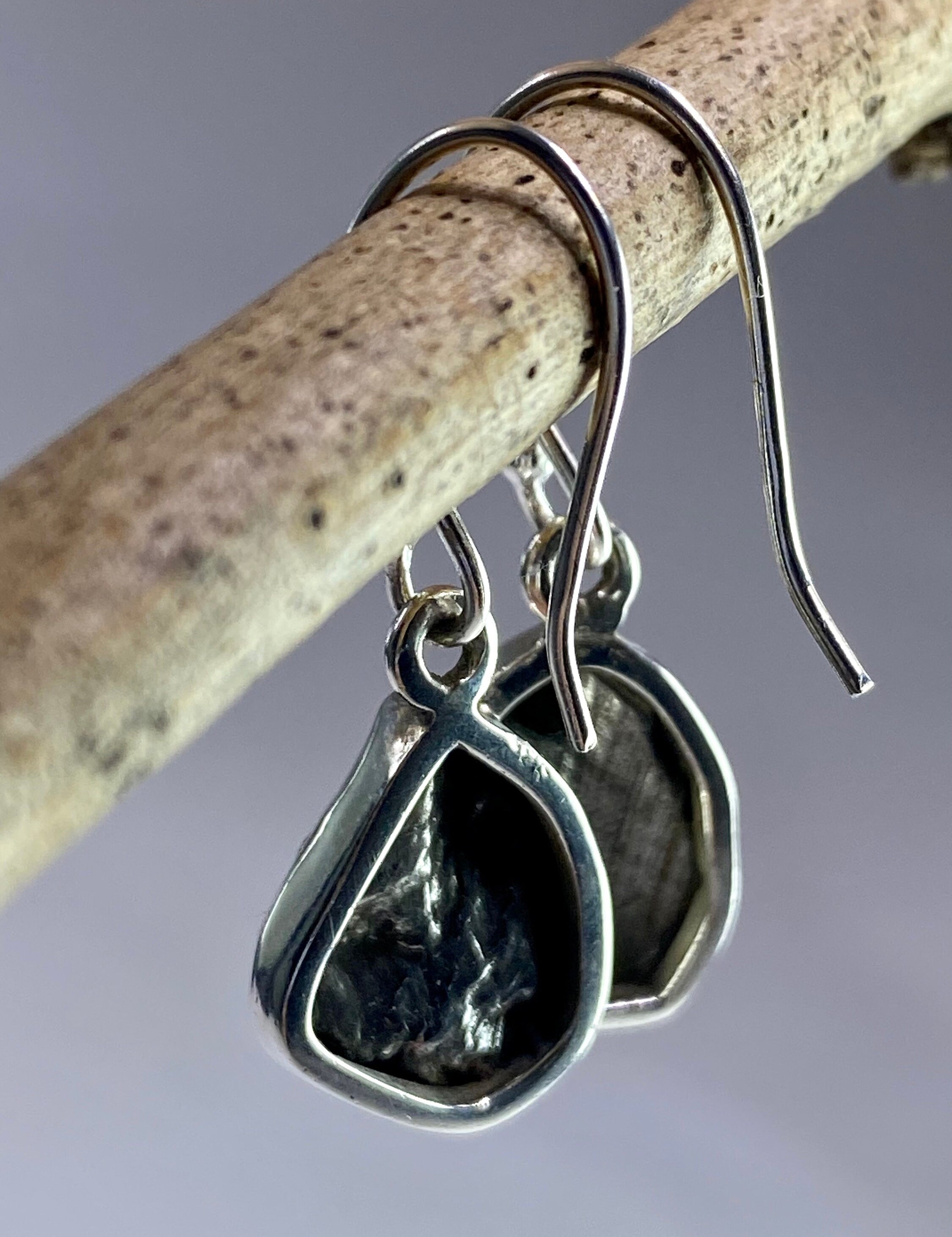 Meteorite Campo Del Cielo and Silver Dangle Earrings