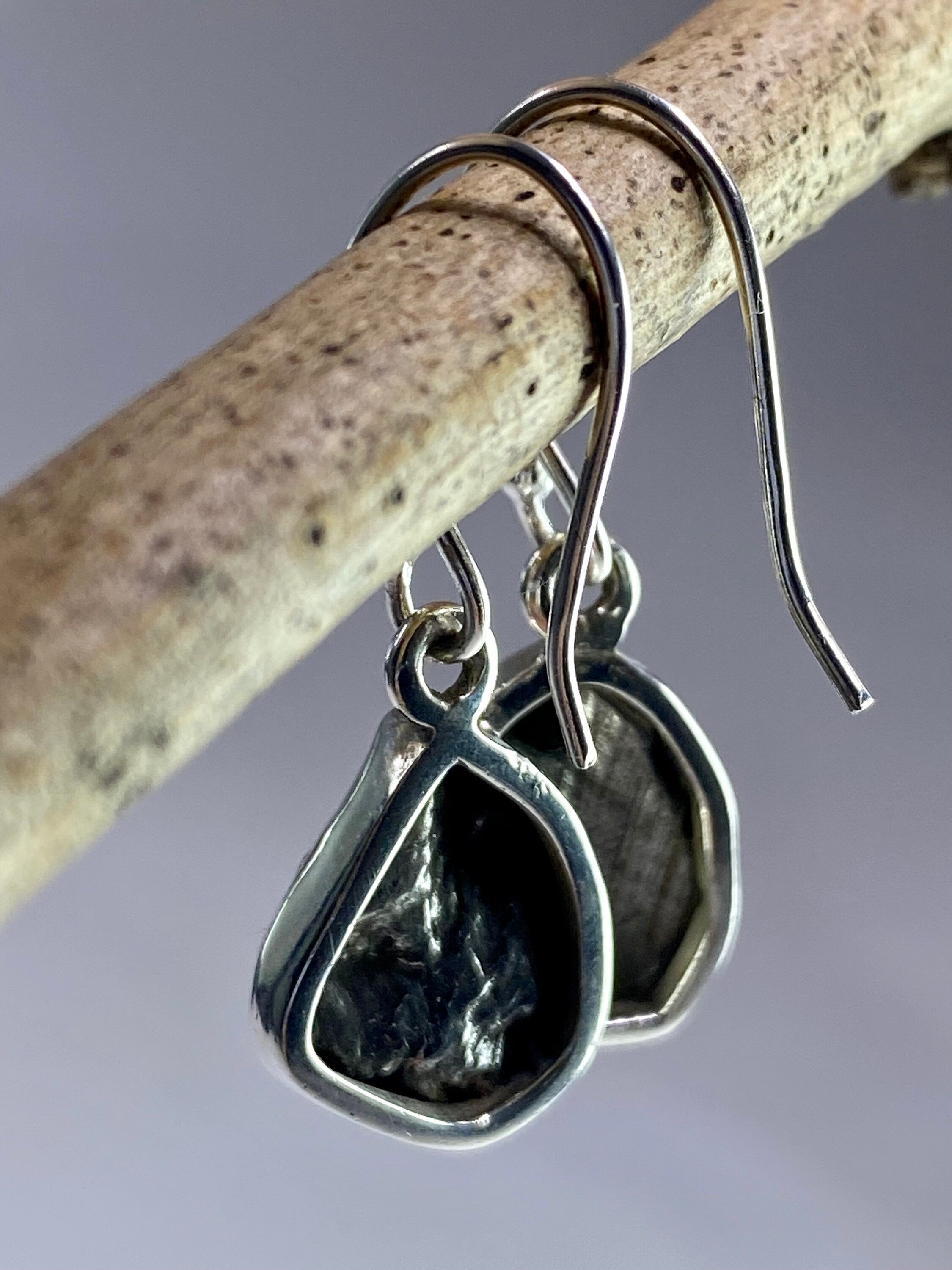 Meteorite Campo Del Cielo and Silver Dangle Earrings