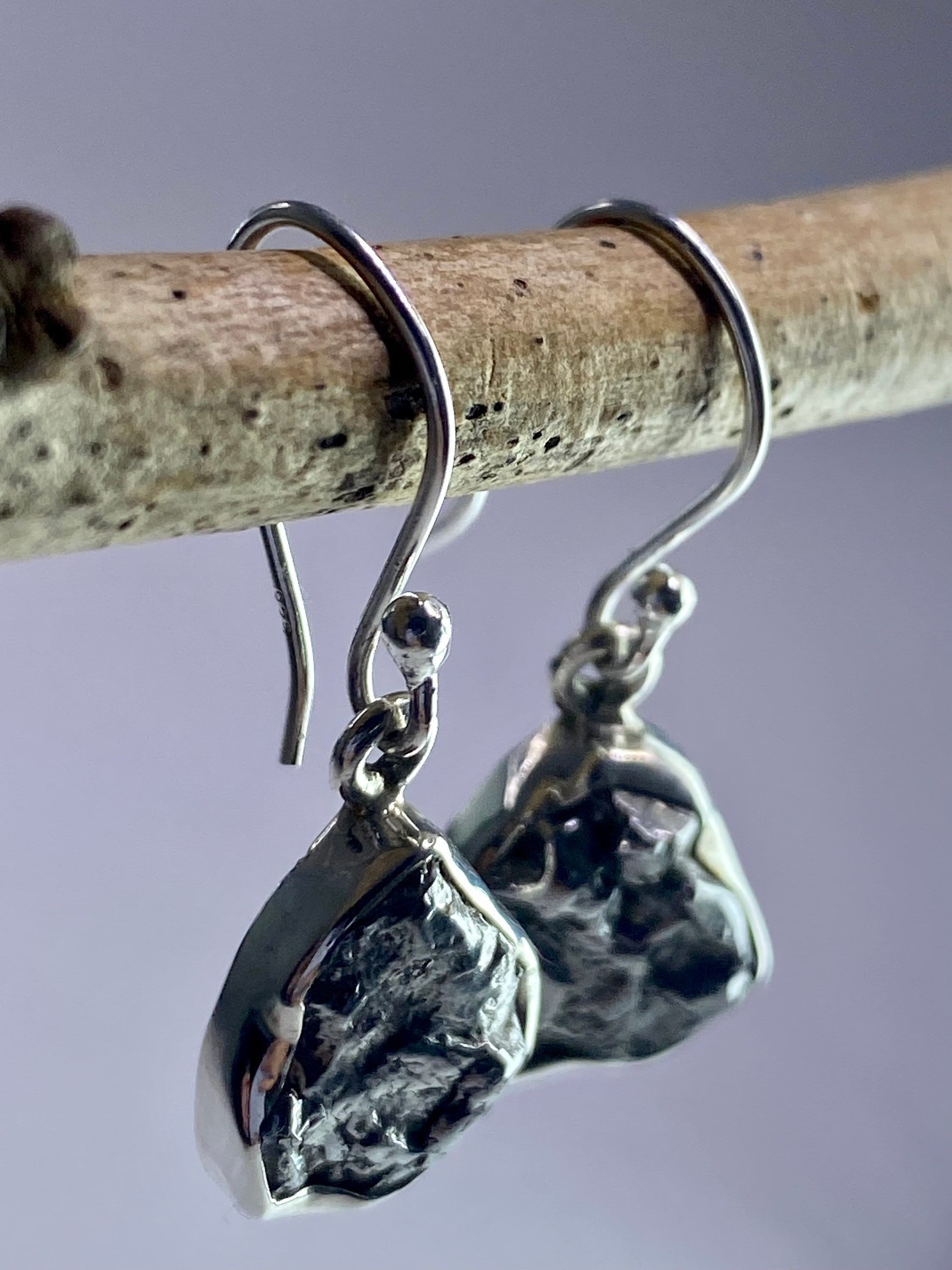 Meteorite Campo Del Cielo and Silver Dangle Earrings