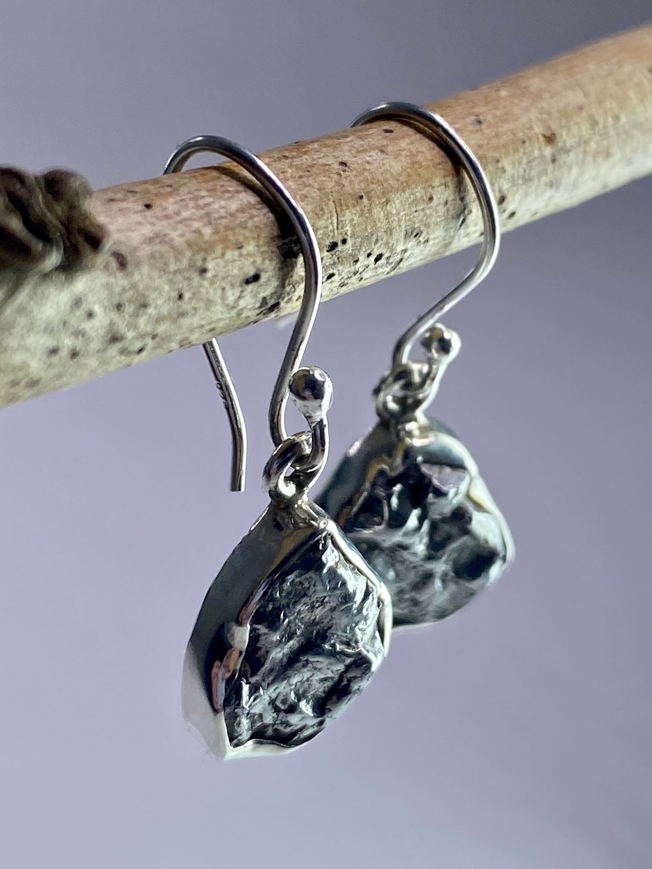 Meteorite Campo Del Cielo and Silver Dangle Earrings