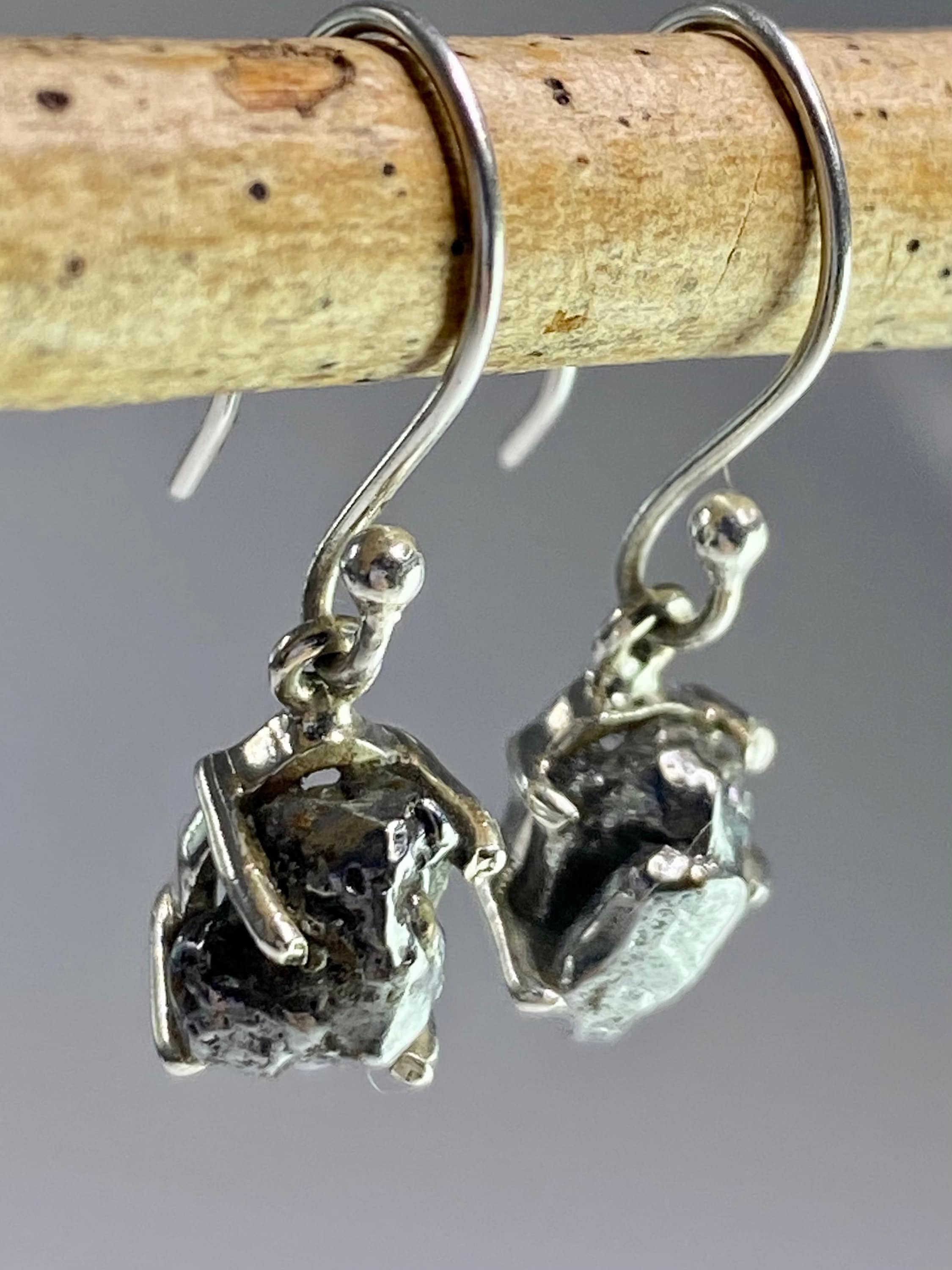 Meteorite Campo Del Cielo and Silver Dangle Earrings