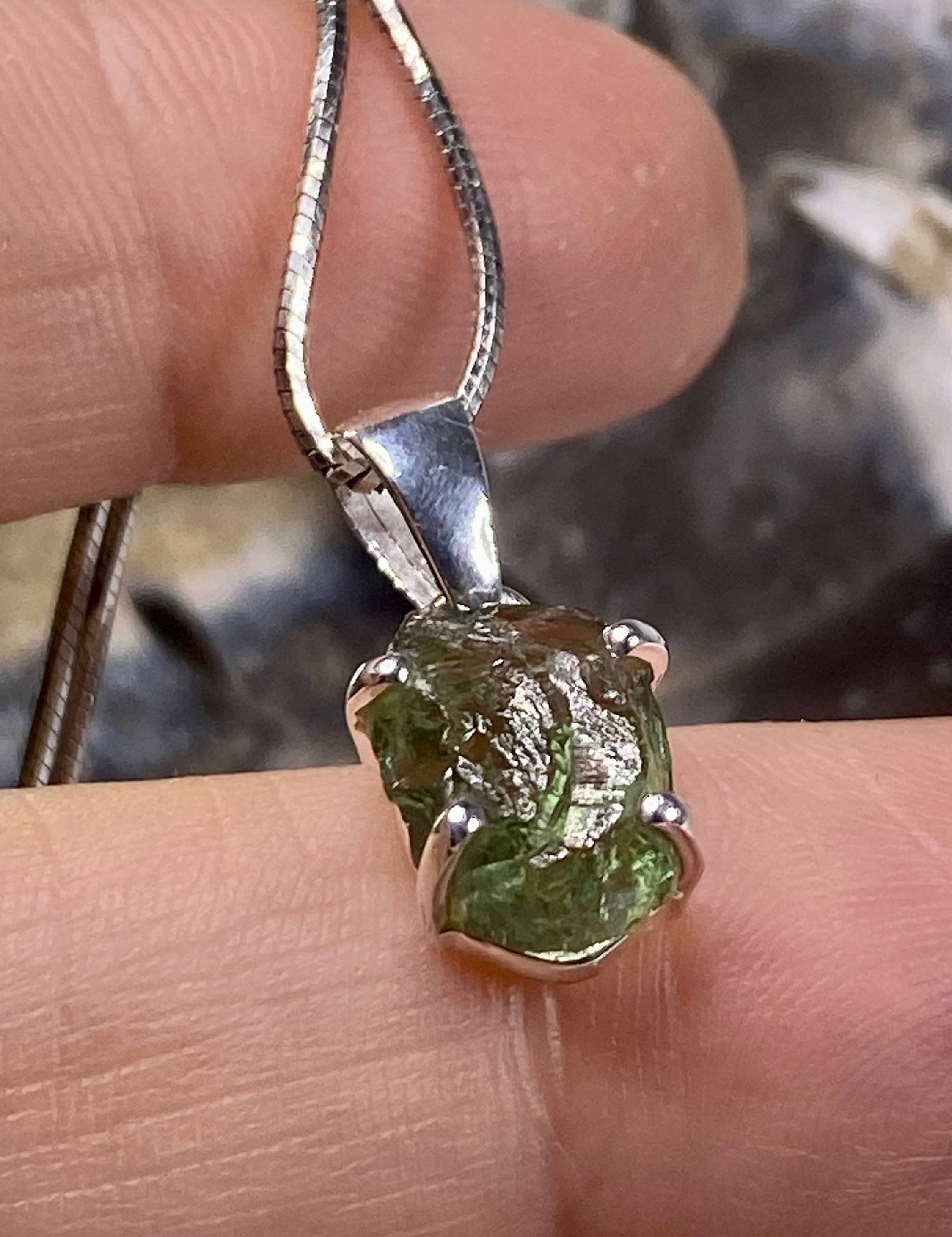 Natural Green Apatite and Silver Pendant