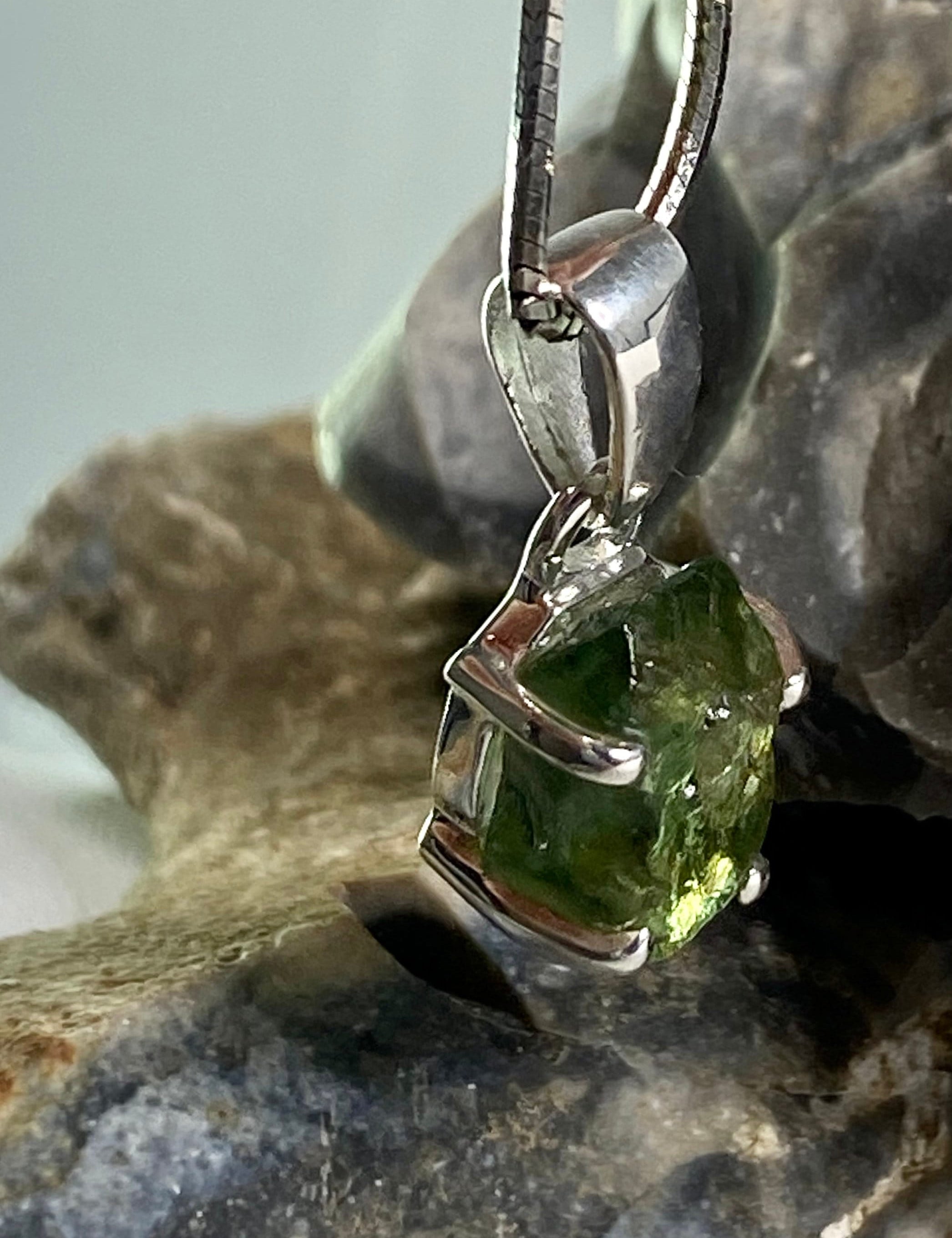 Natural Green Apatite and Silver Pendant