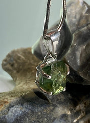 Natural Green Apatite and Silver Pendant