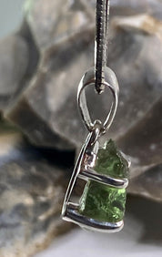 Natural Green Apatite and Silver Pendant