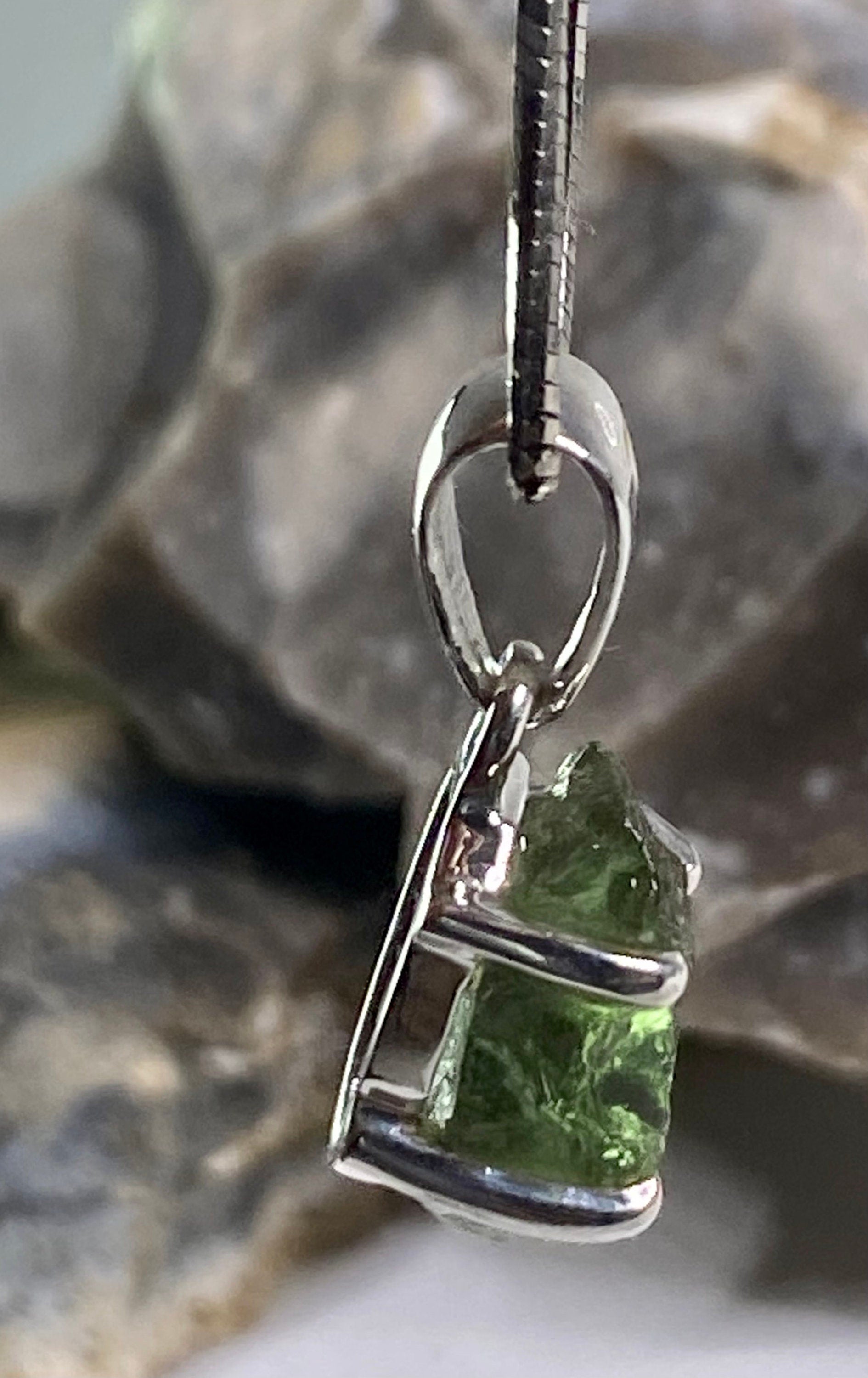 Natural Green Apatite and Silver Pendant