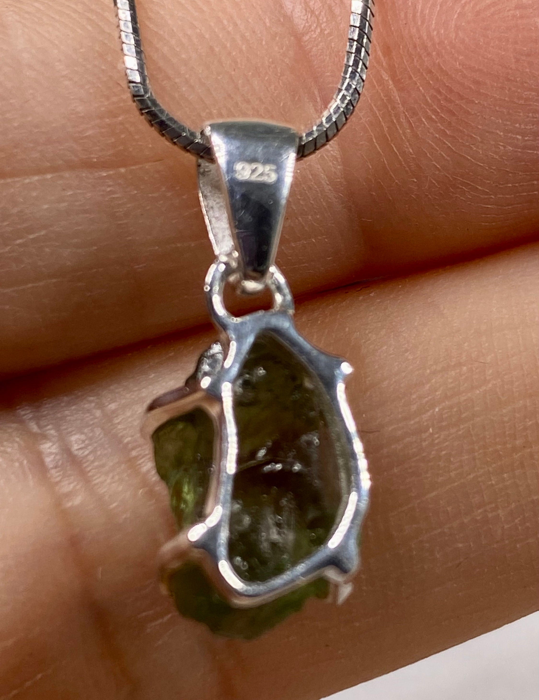 Natural Green Apatite and Silver Pendant