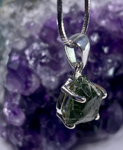Natural Green Apatite and Silver Pendant