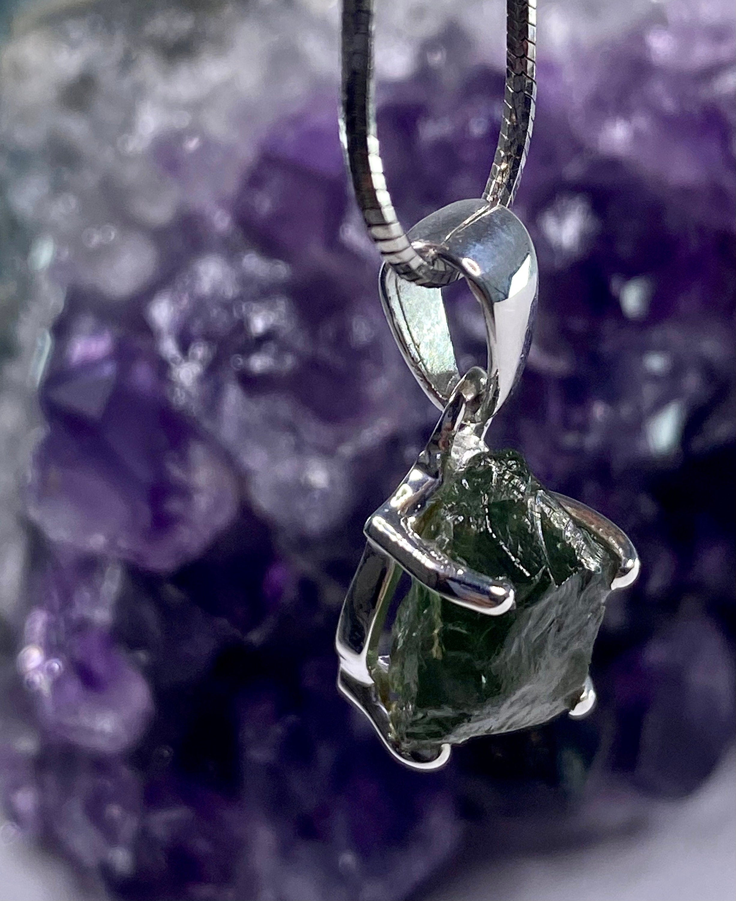 Natural Green Apatite and Silver Pendant