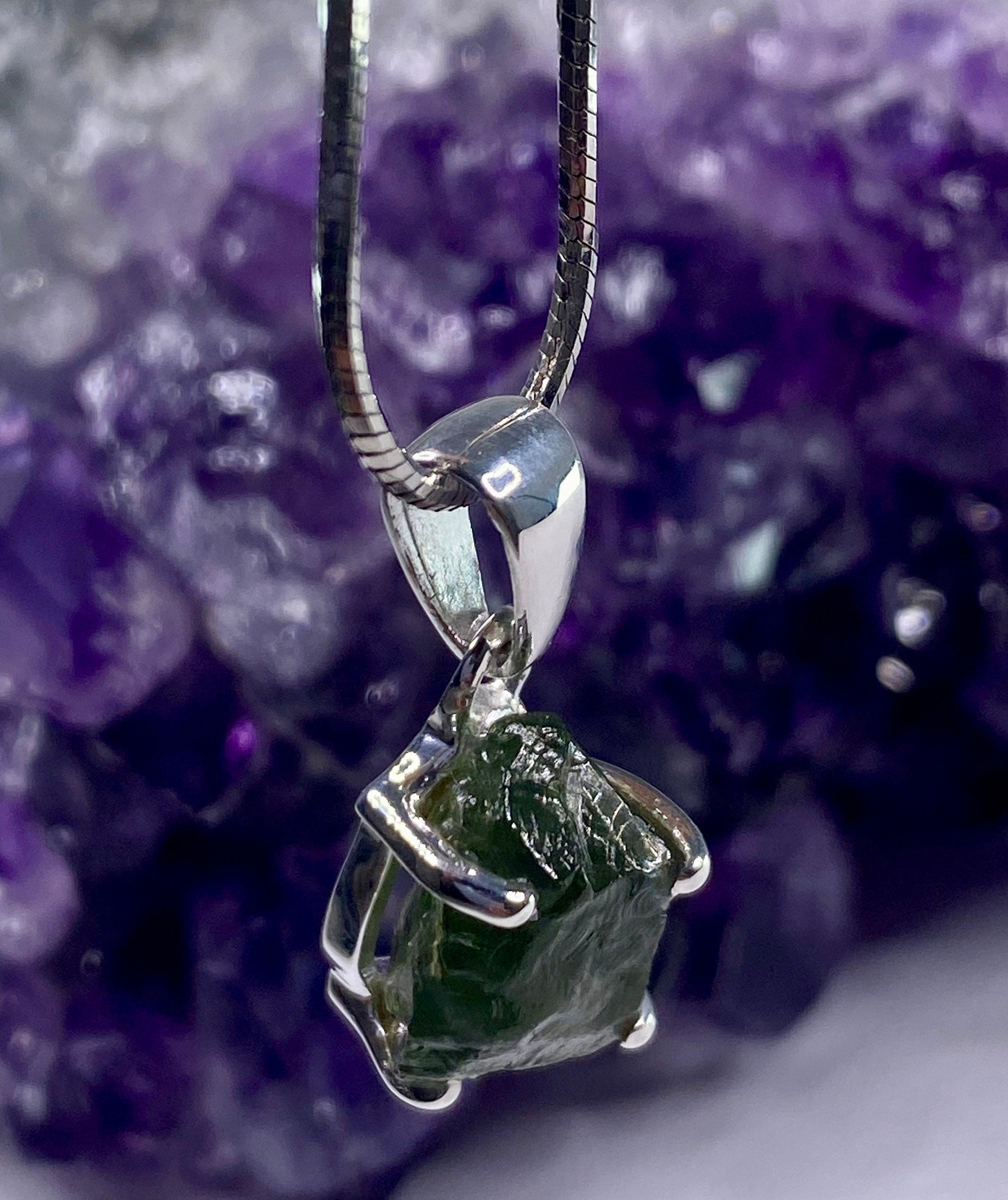 Natural Green Apatite and Silver Pendant
