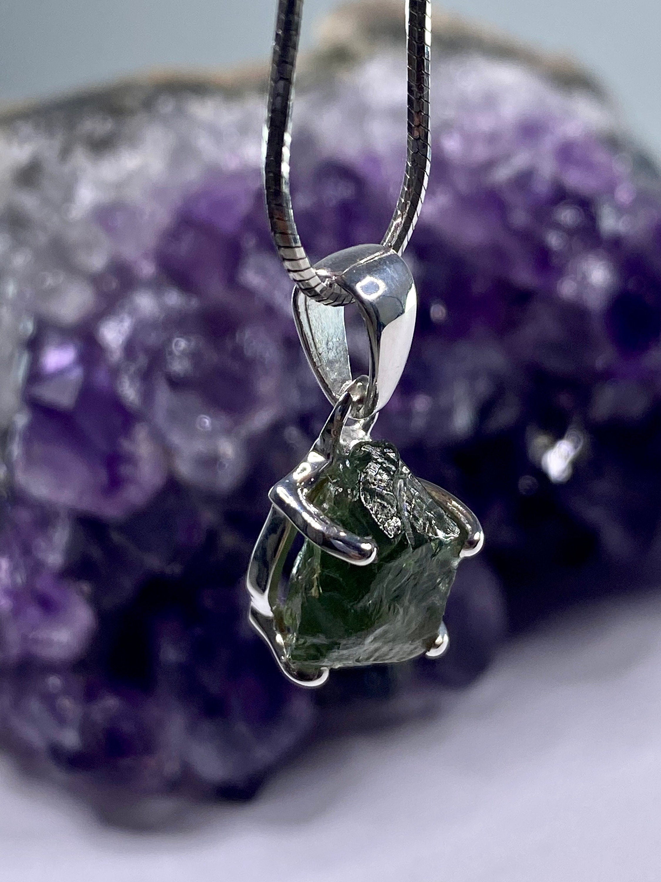 Natural Green Apatite and Silver Pendant