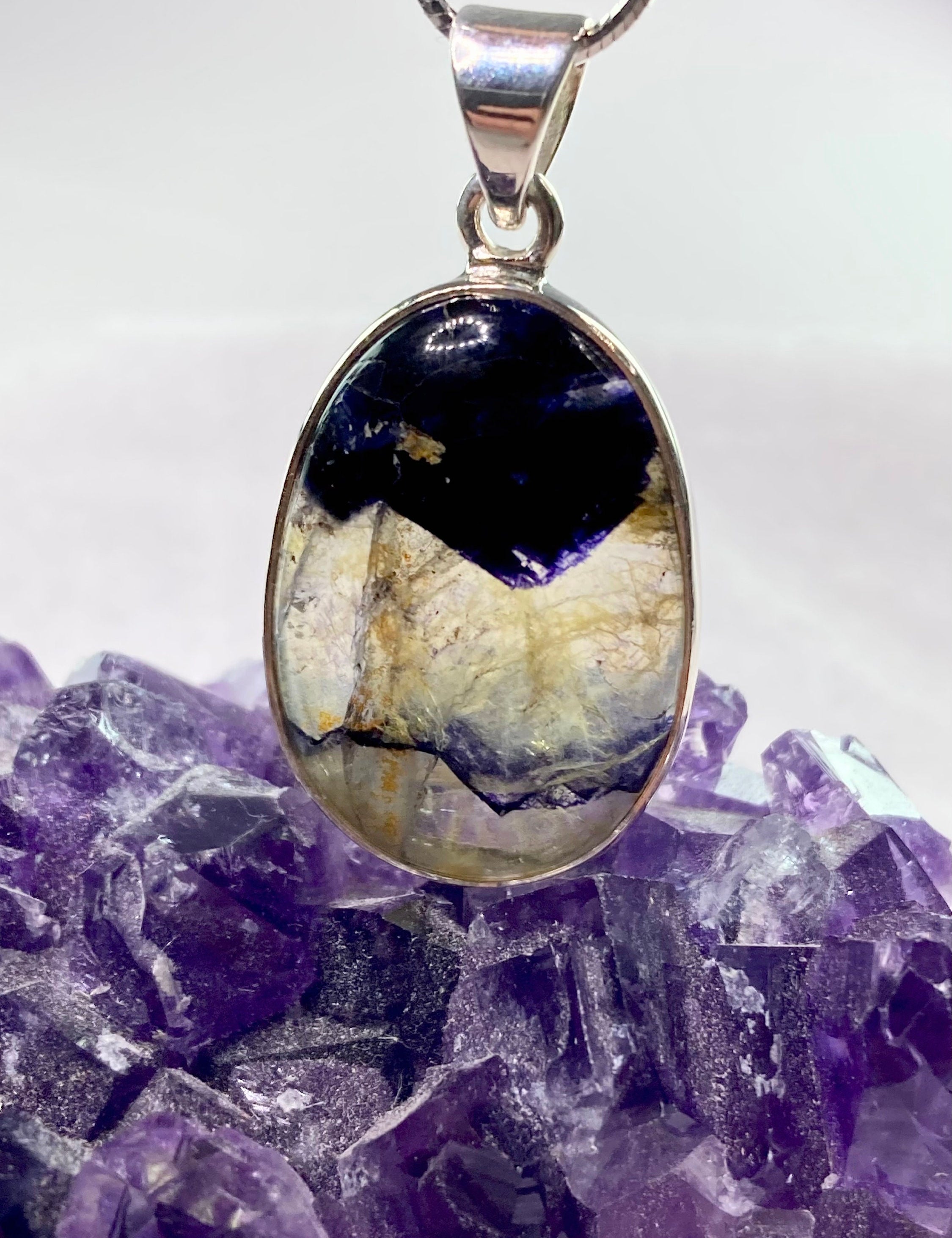 A Rare Blue John and Silver Pendant.