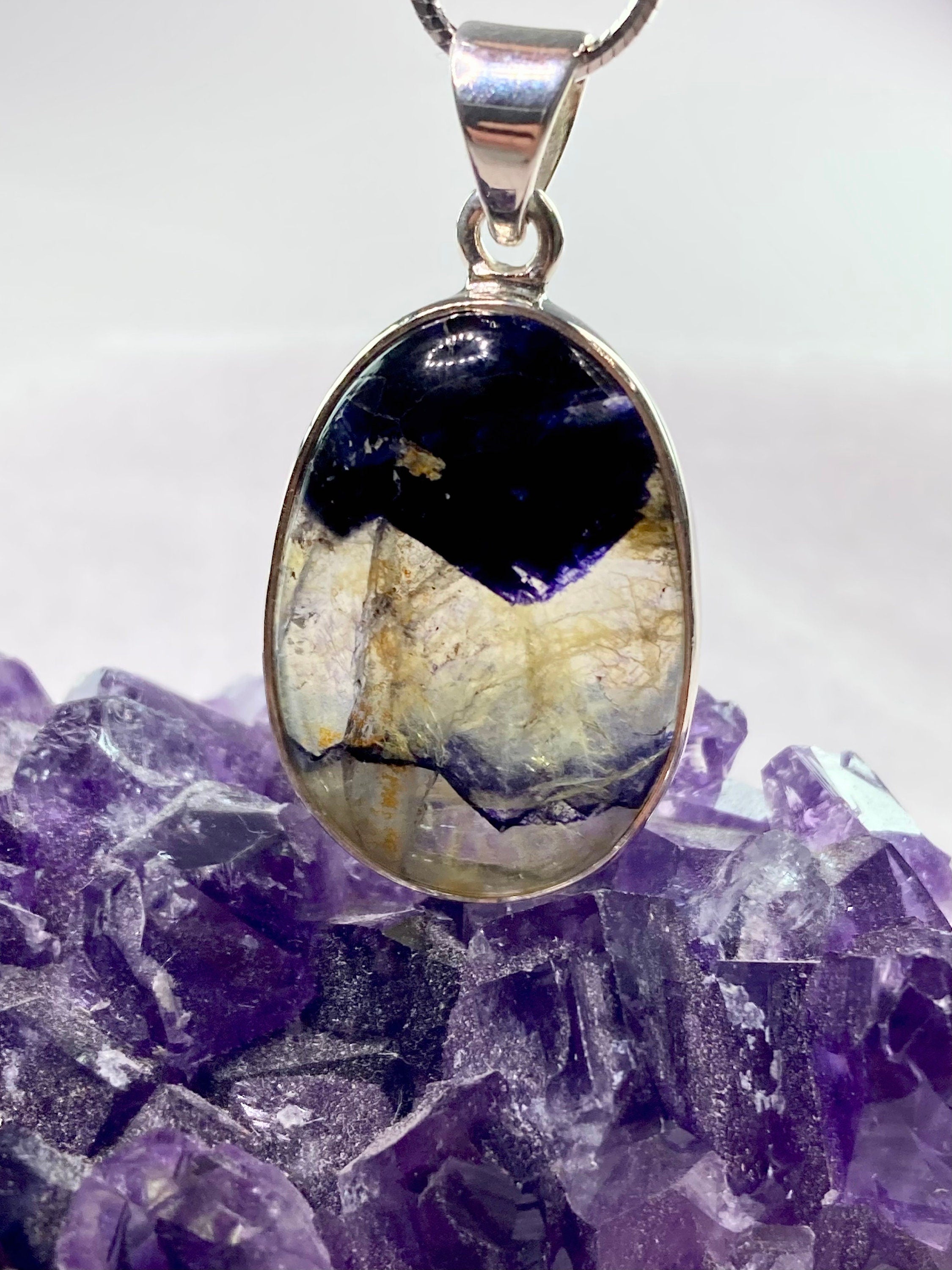A Rare Blue John and Silver Pendant.