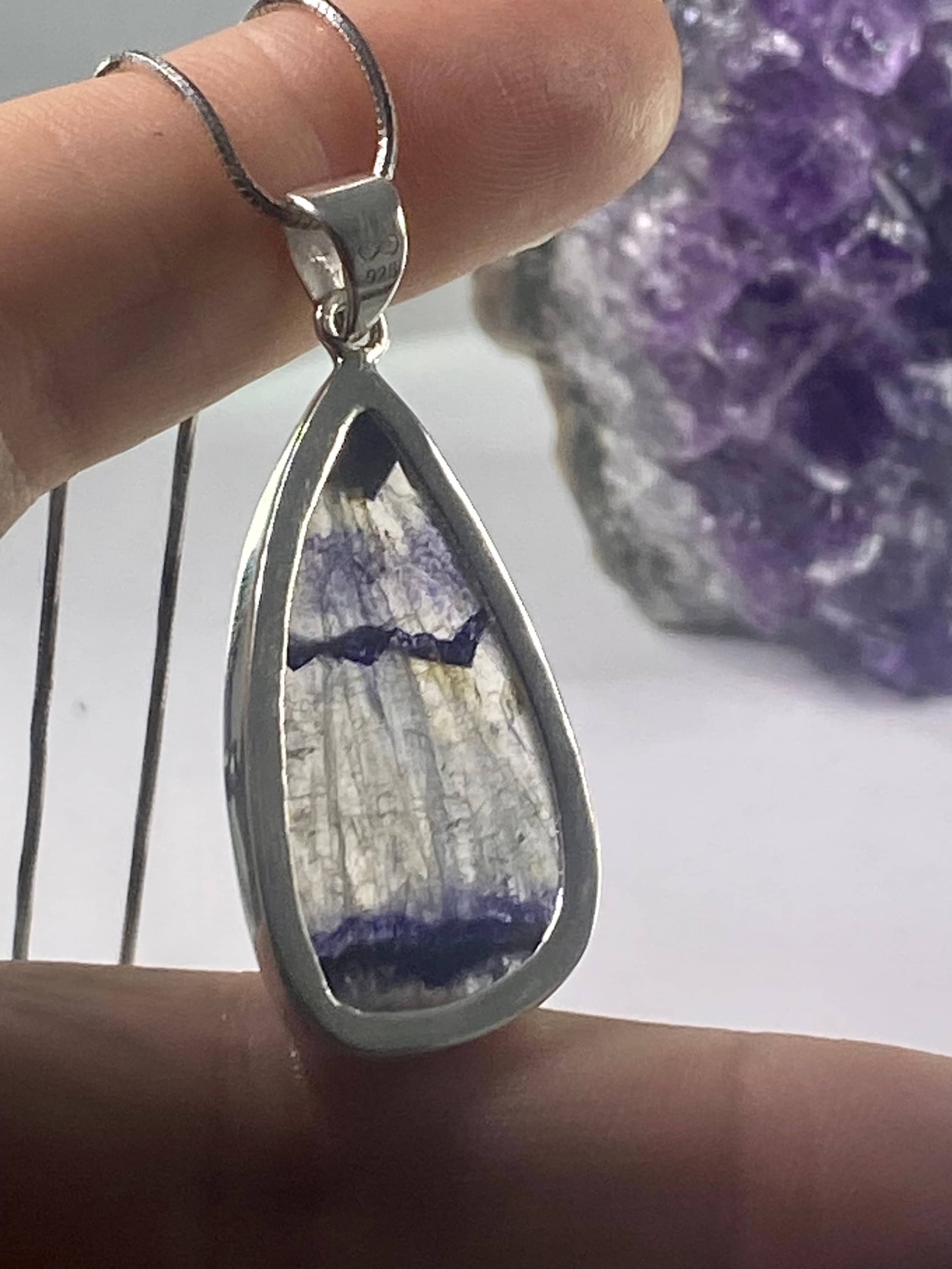 A Rare Blue John and Silver Pendant