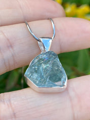 Raw Aquamarine and Silver Pendant