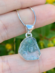 Raw Aquamarine and Silver Pendant