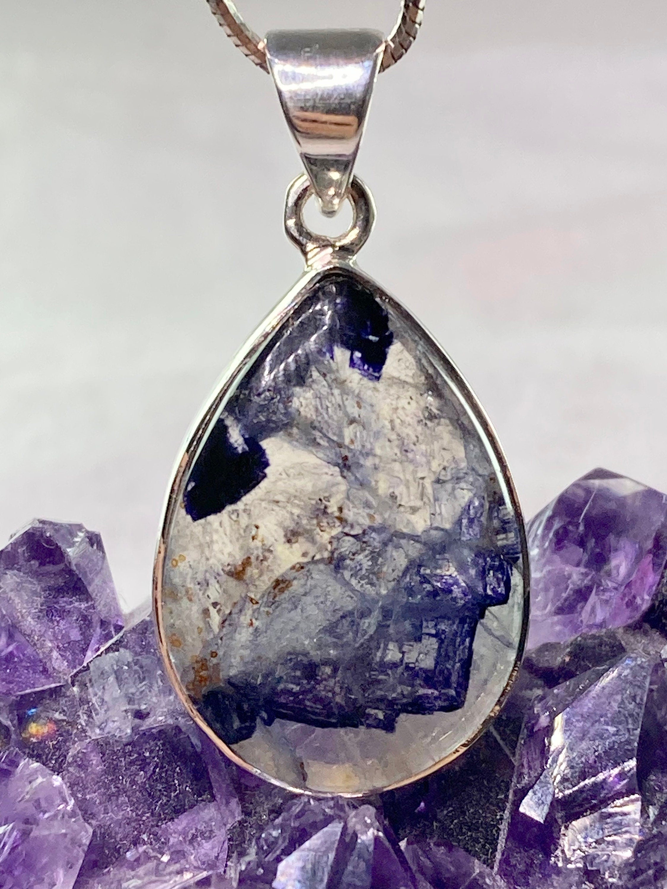 A Rare Blue John and Silver Pendant