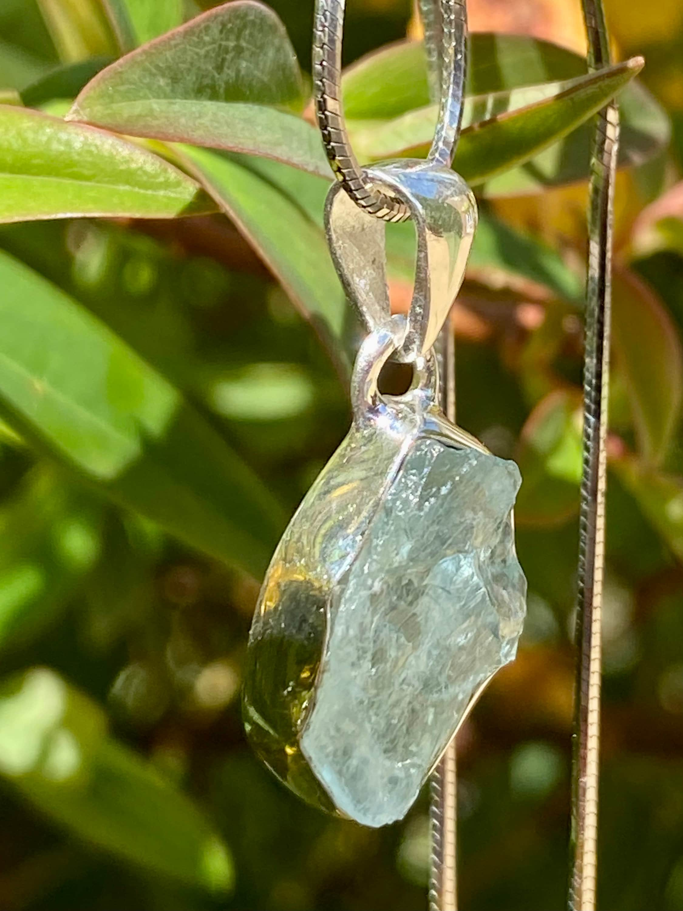 Raw Aquamarine and Silver Pendant