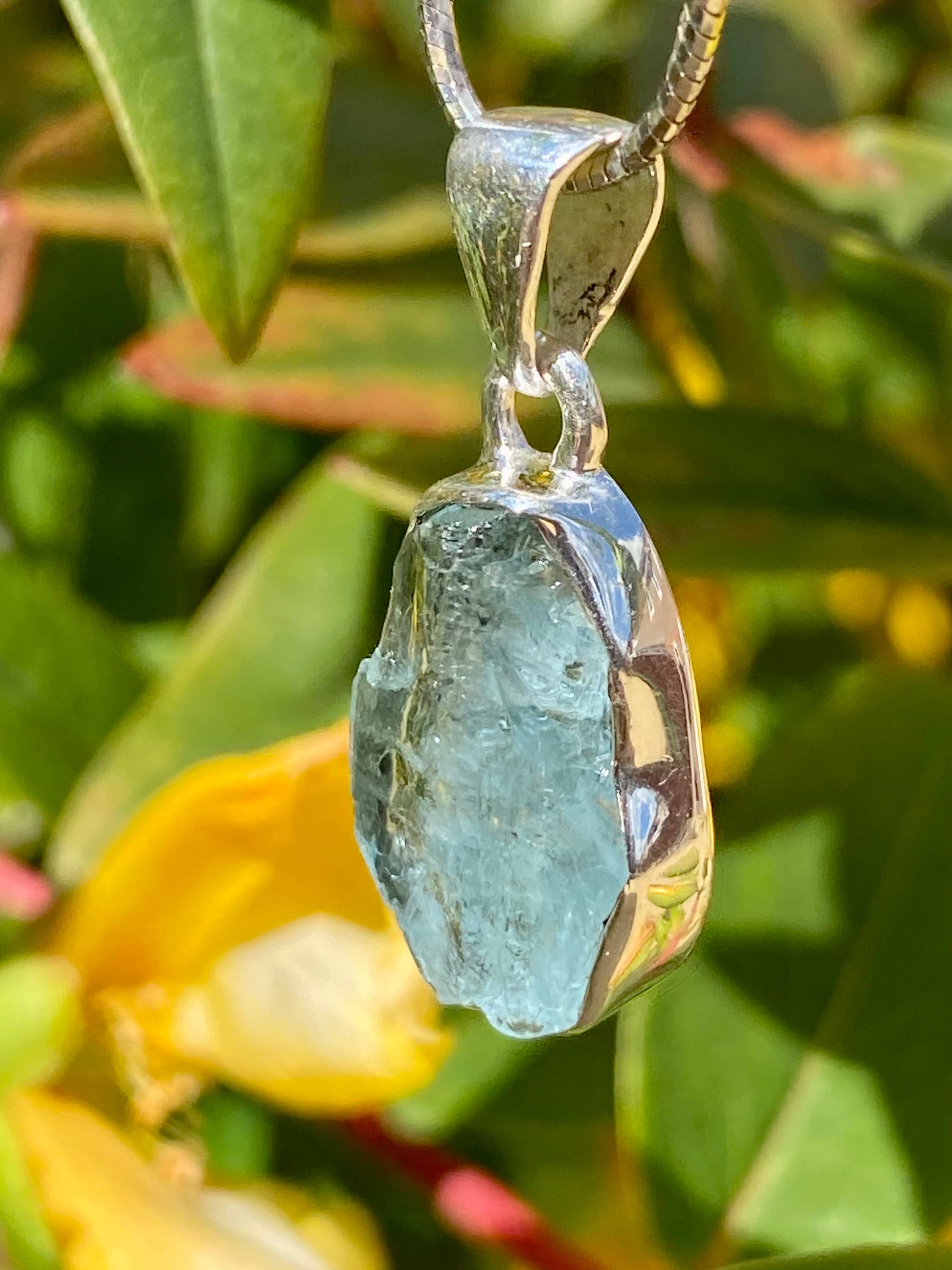 Raw Aquamarine and Silver Pendant