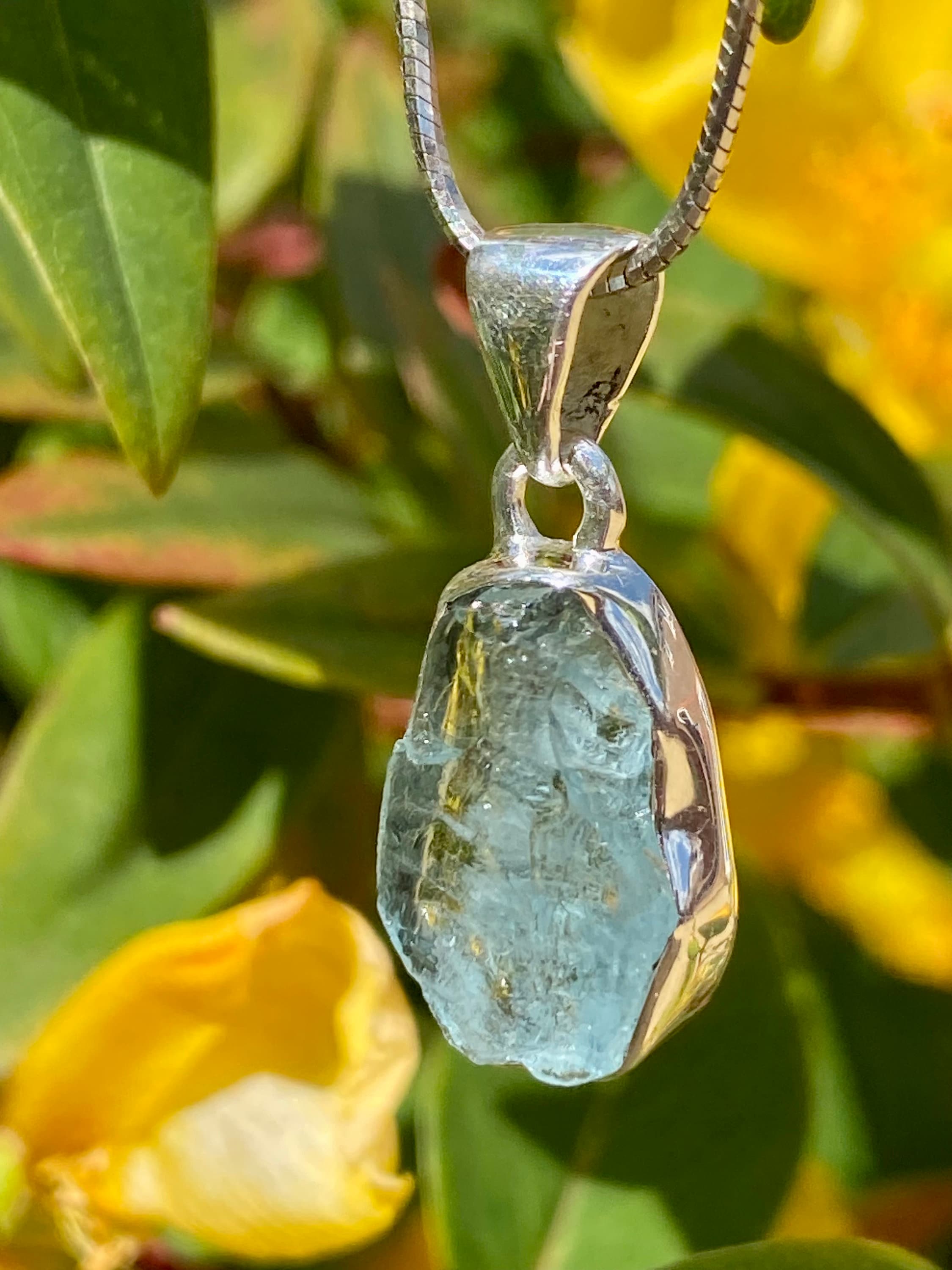 Raw Aquamarine and Silver Pendant