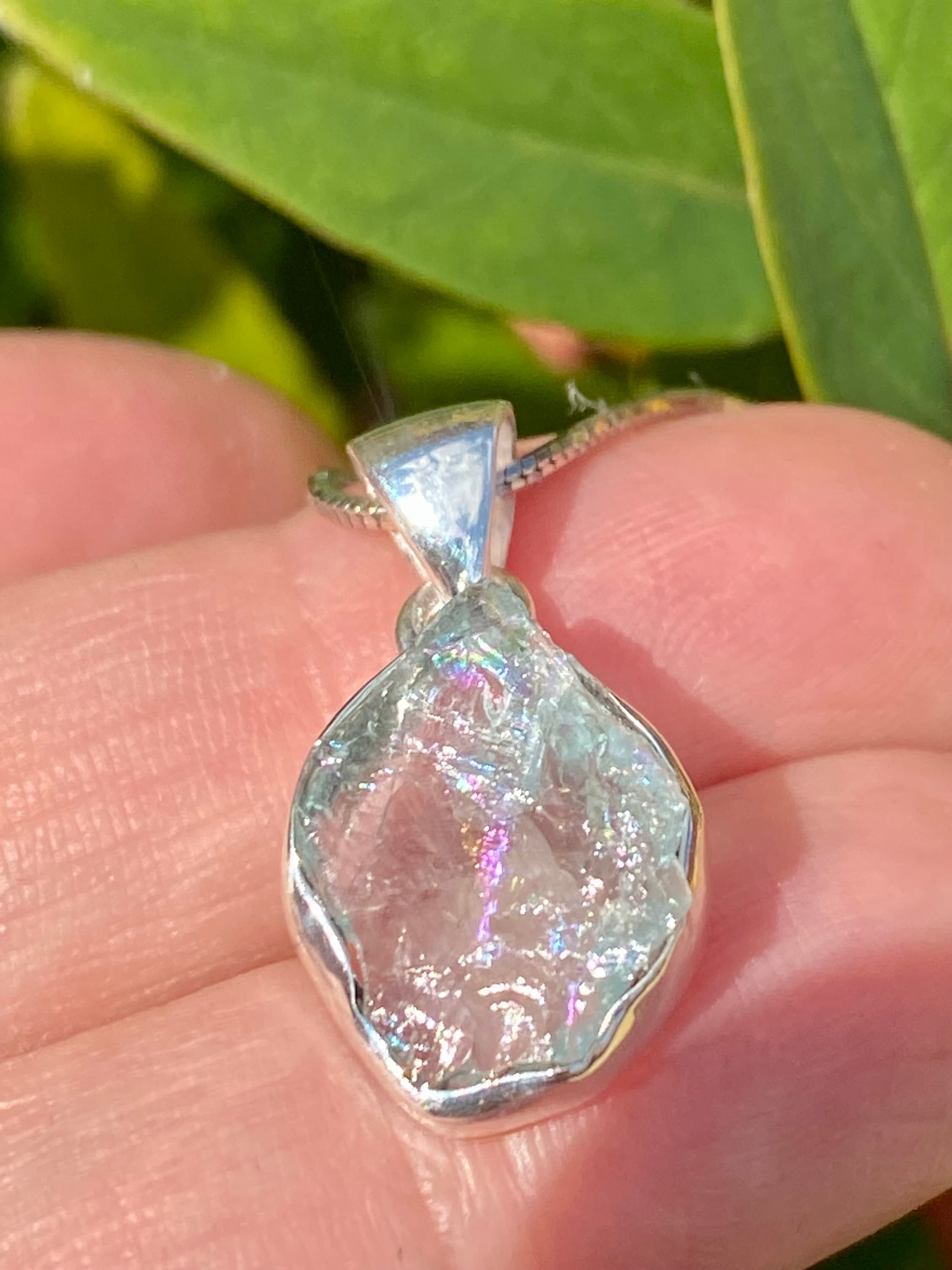 Raw Aquamarine and Silver Pendant