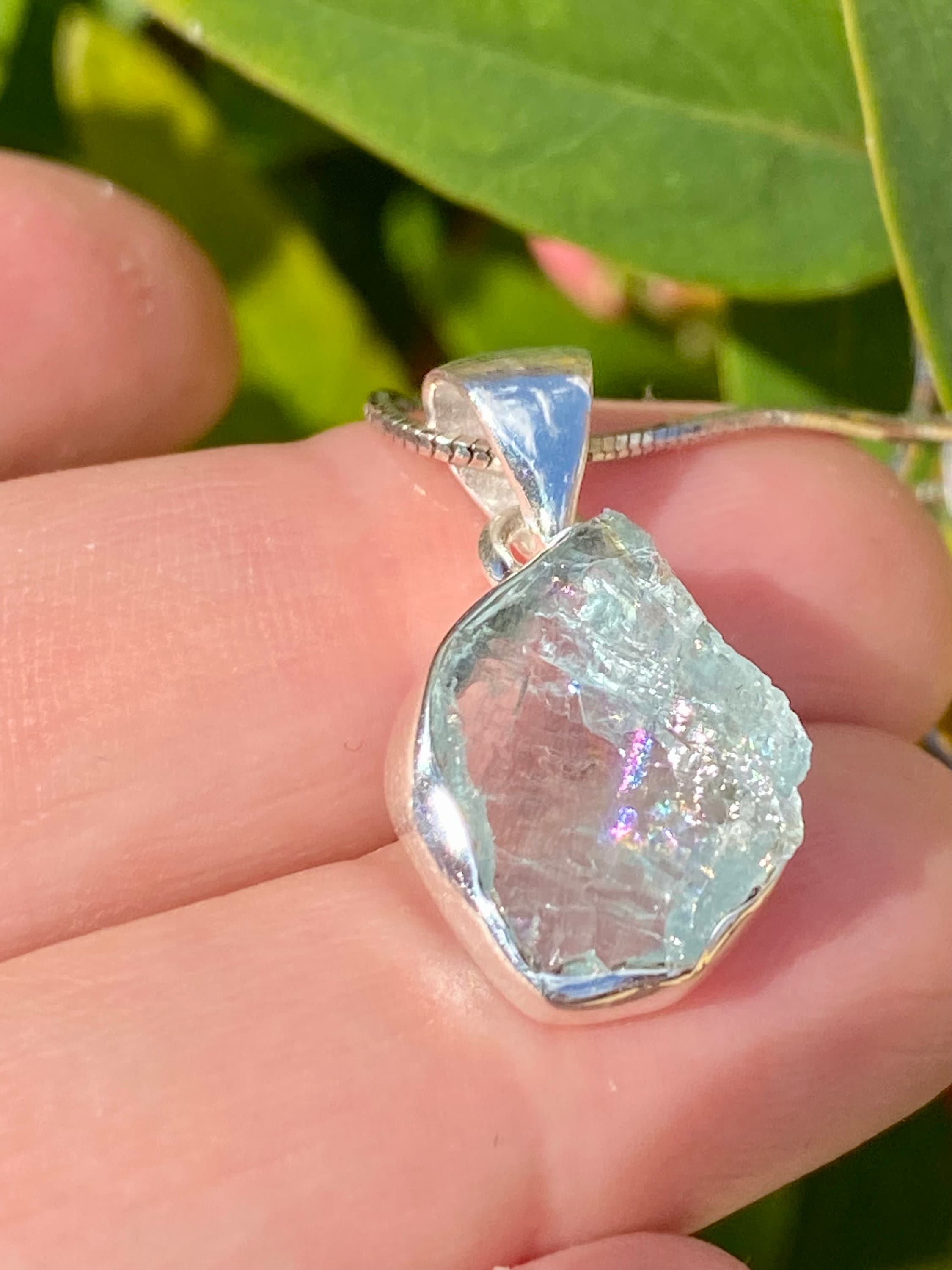 Raw Aquamarine and Silver Pendant