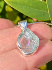 Raw Aquamarine and Silver Pendant