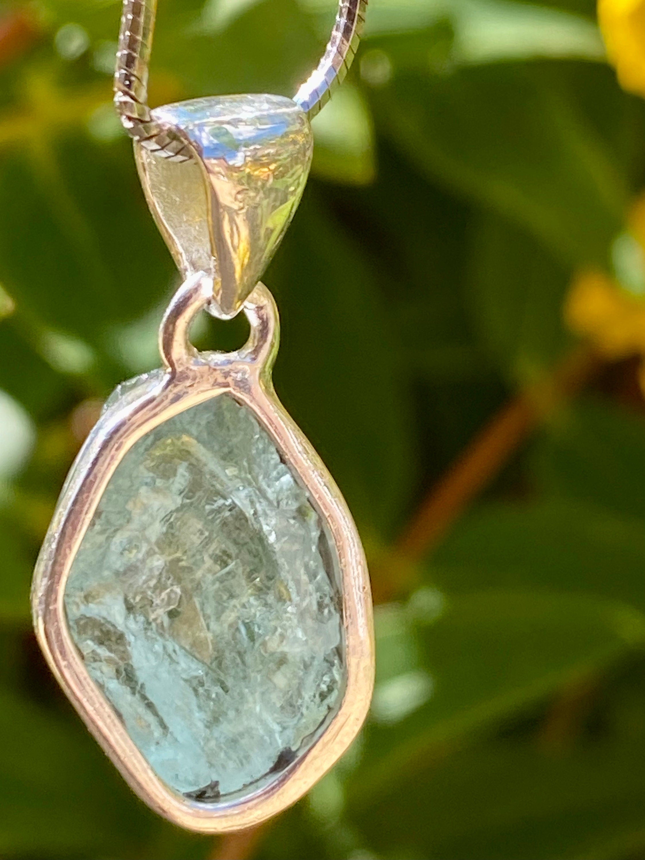 Raw Aquamarine and Silver Pendant