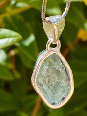 Raw Aquamarine and Silver Pendant