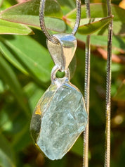 Raw Aquamarine and Silver Pendant