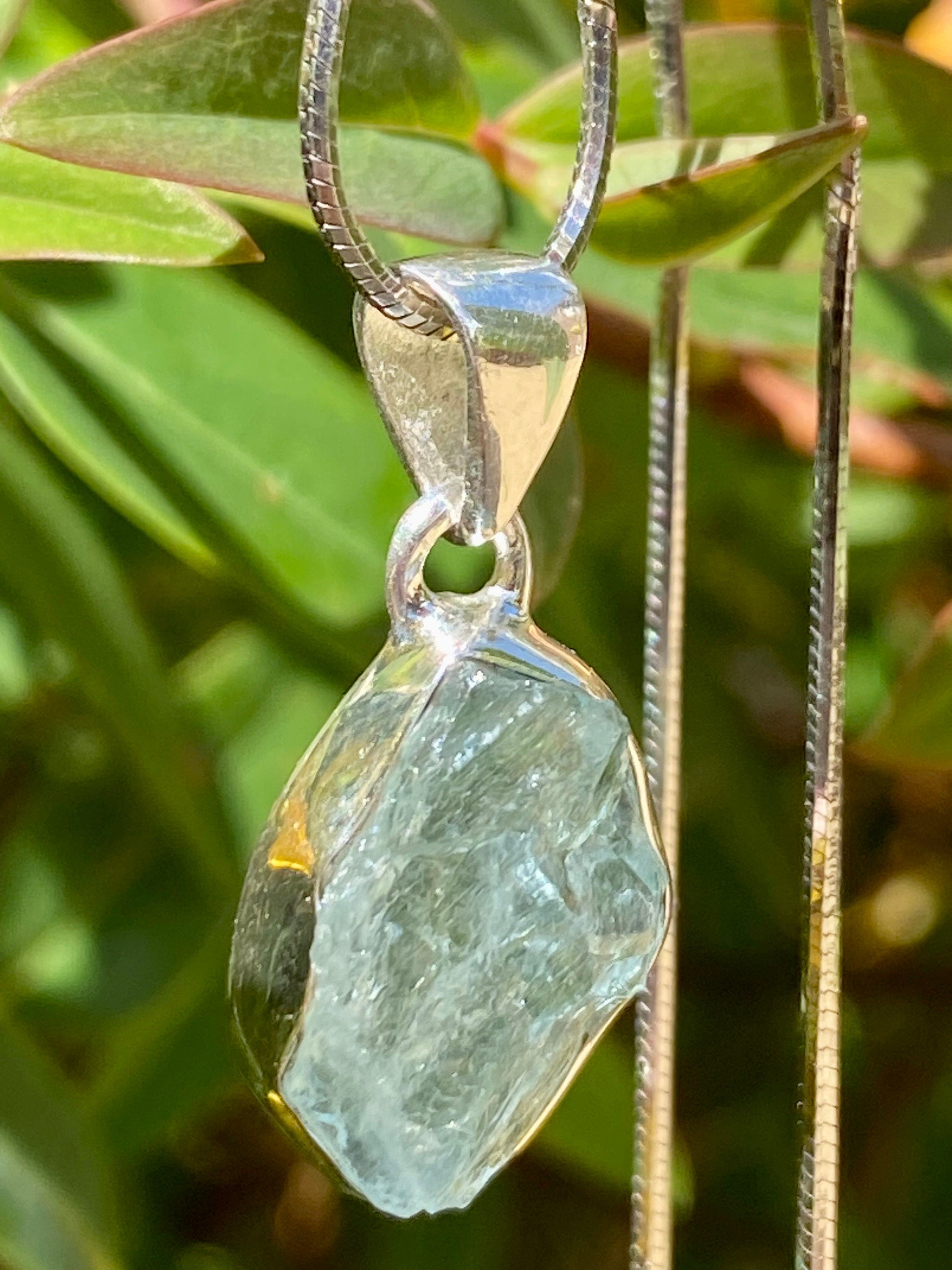 Raw Aquamarine and Silver Pendant