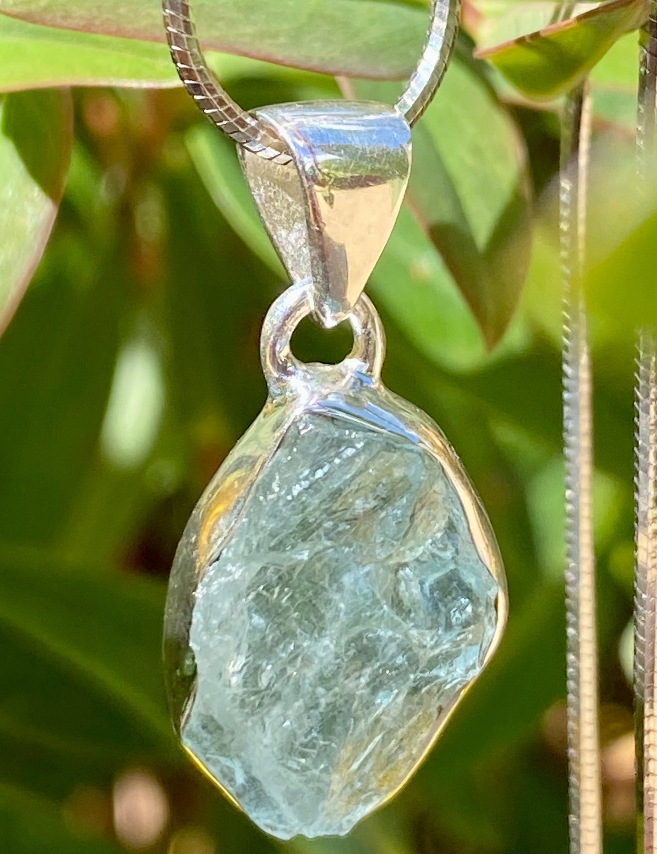 Raw Aquamarine and Silver Pendant