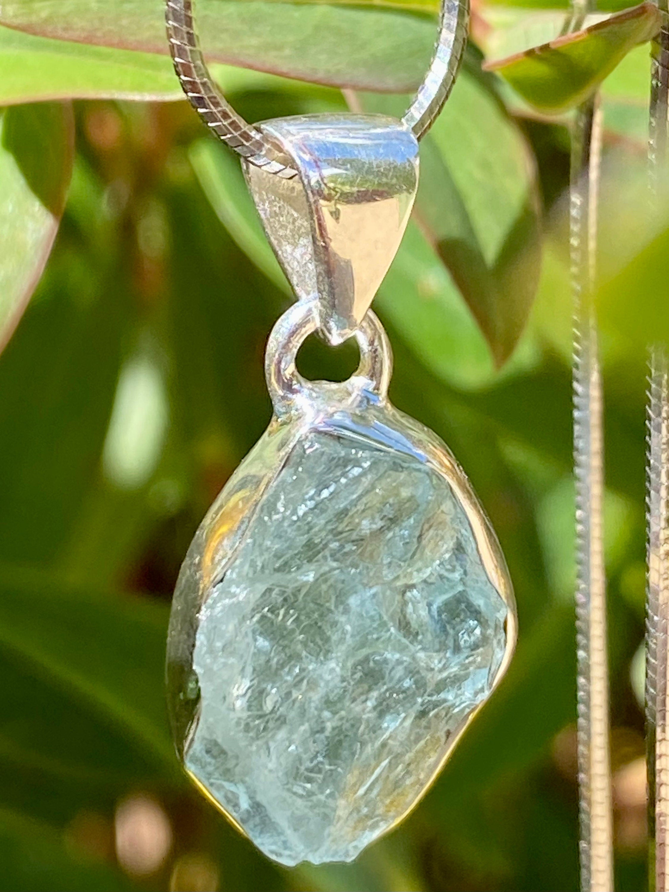 Raw Aquamarine and Silver Pendant