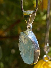 Raw Aquamarine and Silver Pendant