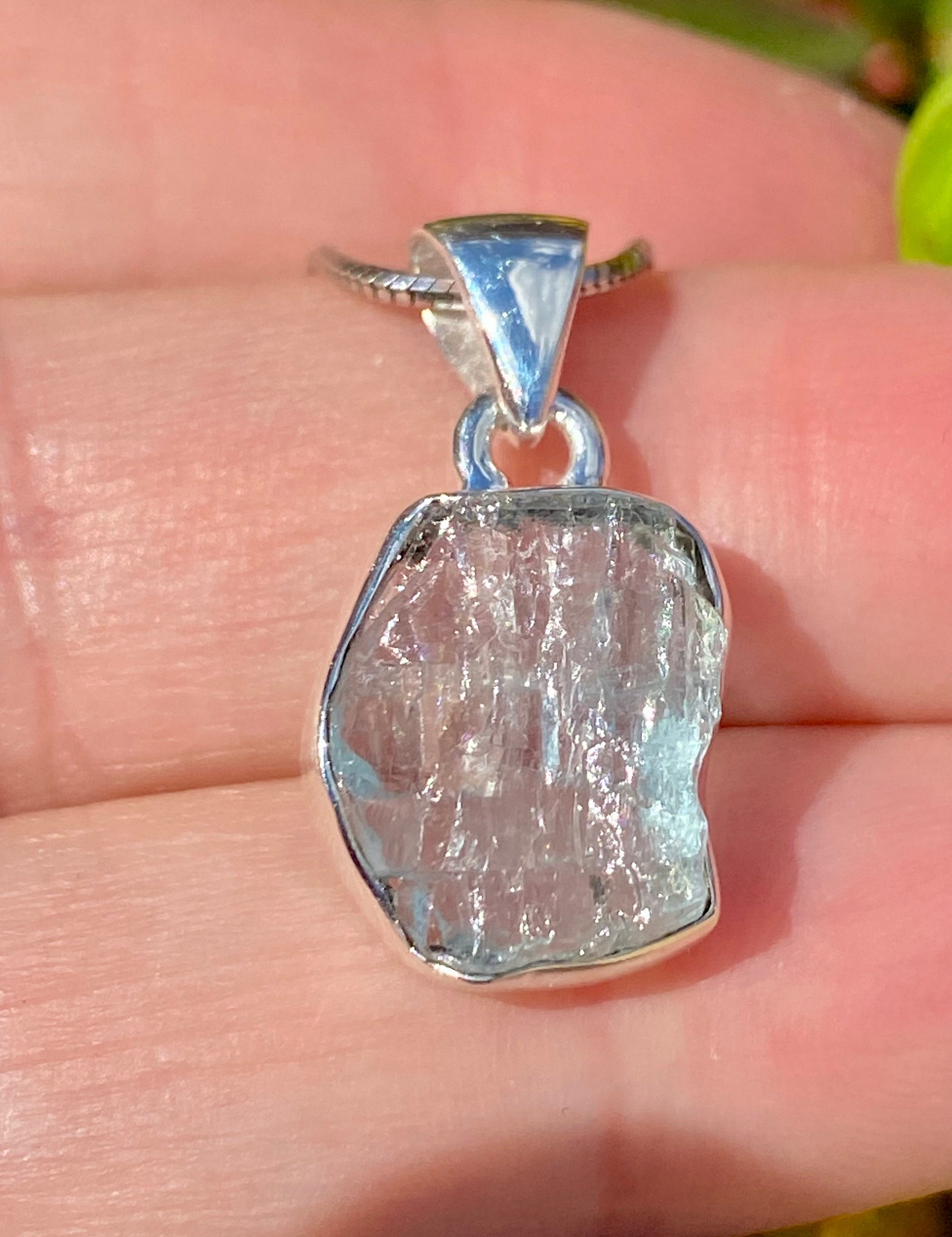 Raw Aquamarine and Silver Pendant