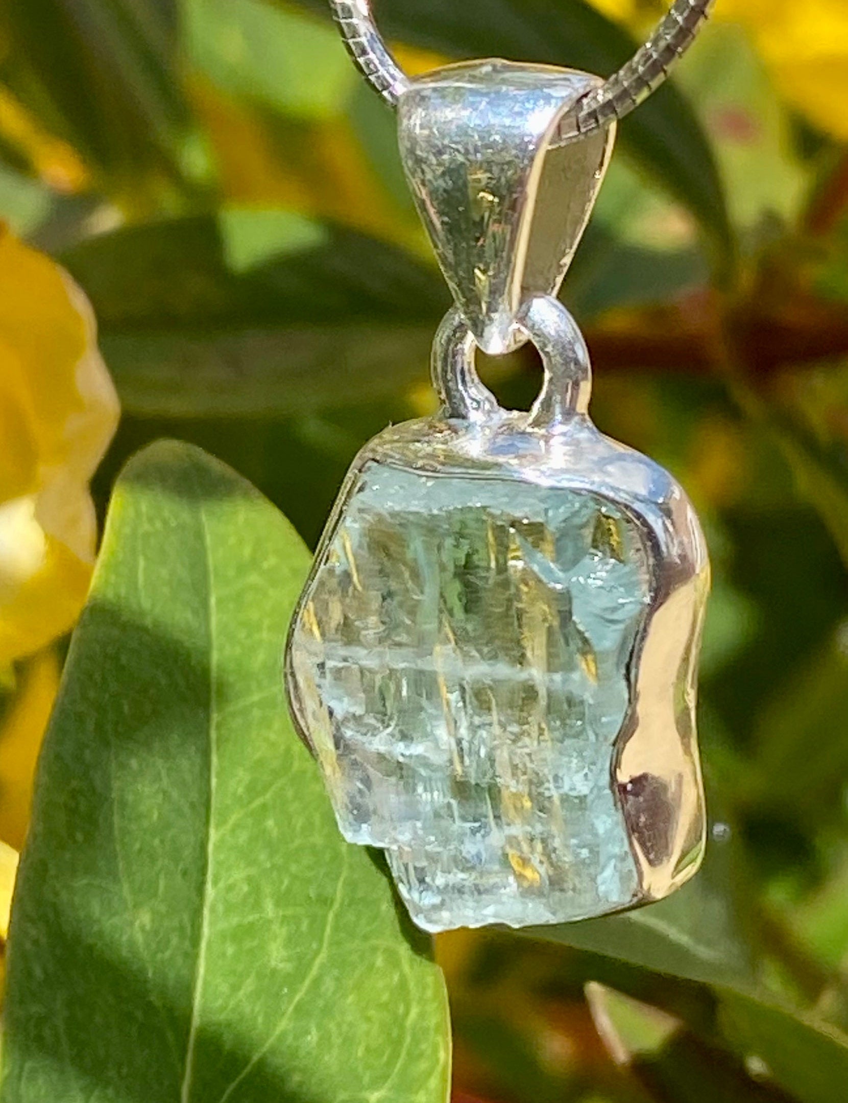 Raw Aquamarine and Silver Pendant