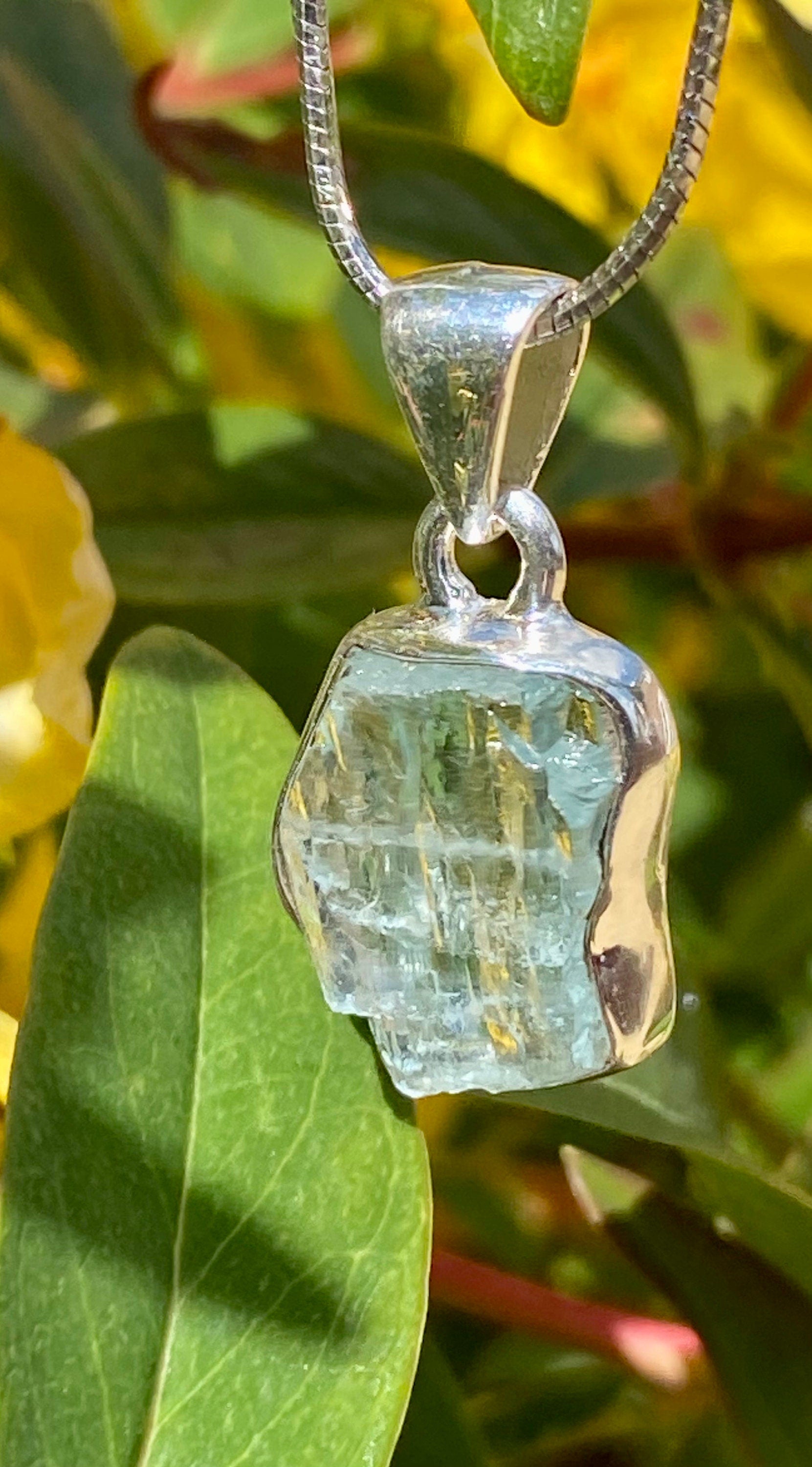 Raw Aquamarine and Silver Pendant