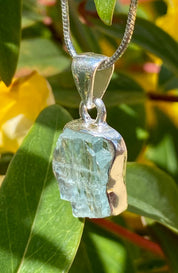 Raw Aquamarine and Silver Pendant