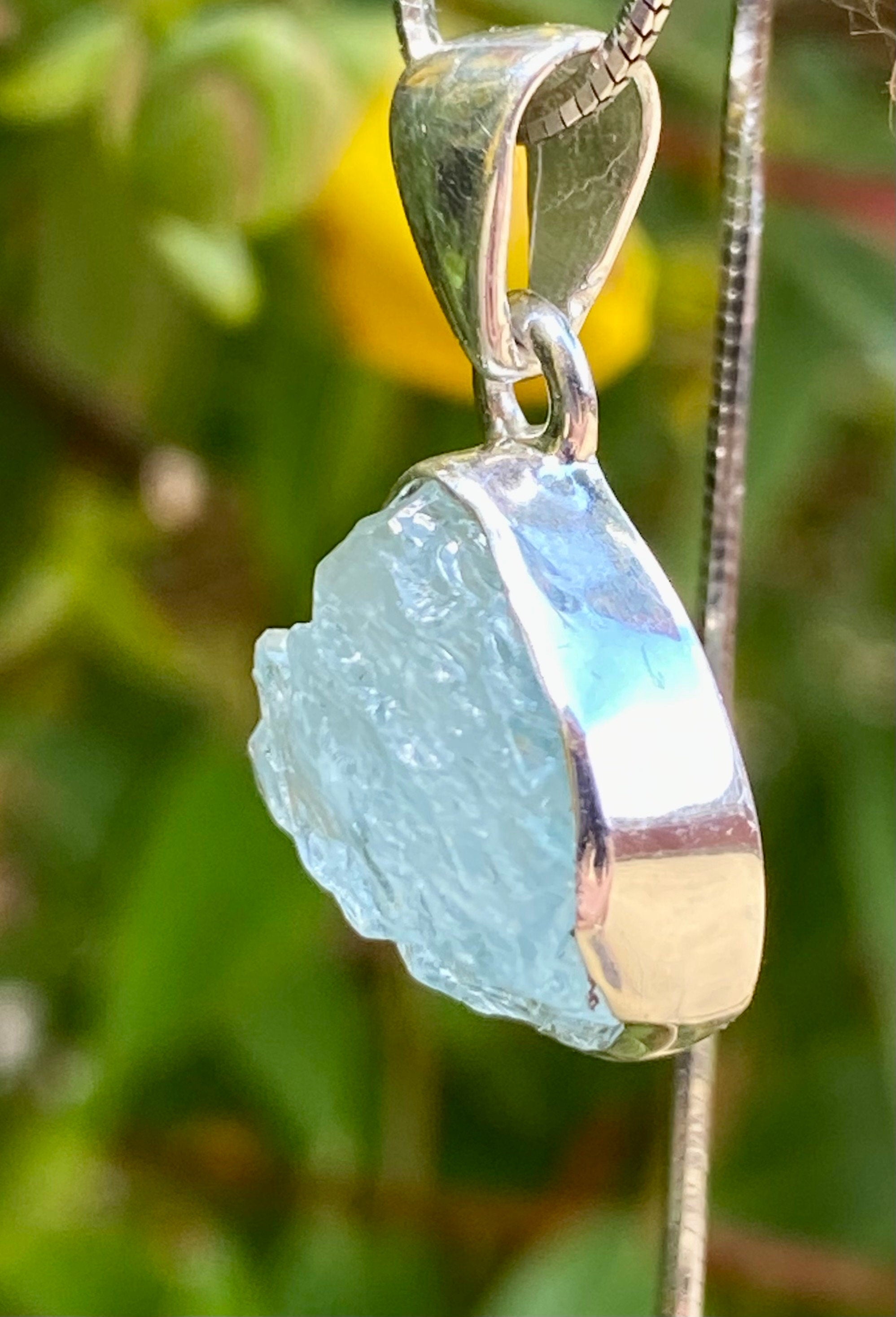 Raw Aquamarine and Silver Pendant