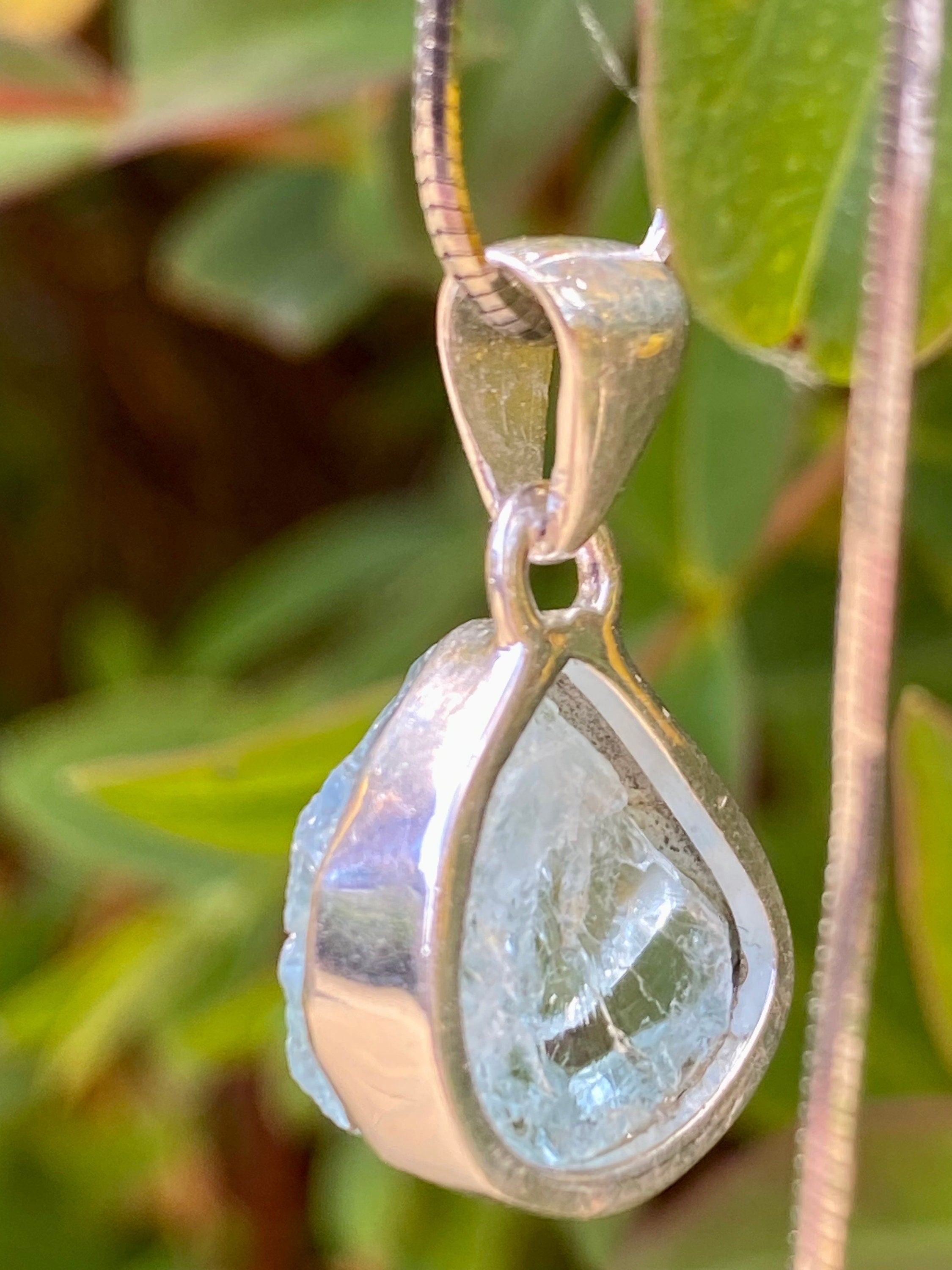 Raw Aquamarine and Silver Pendant