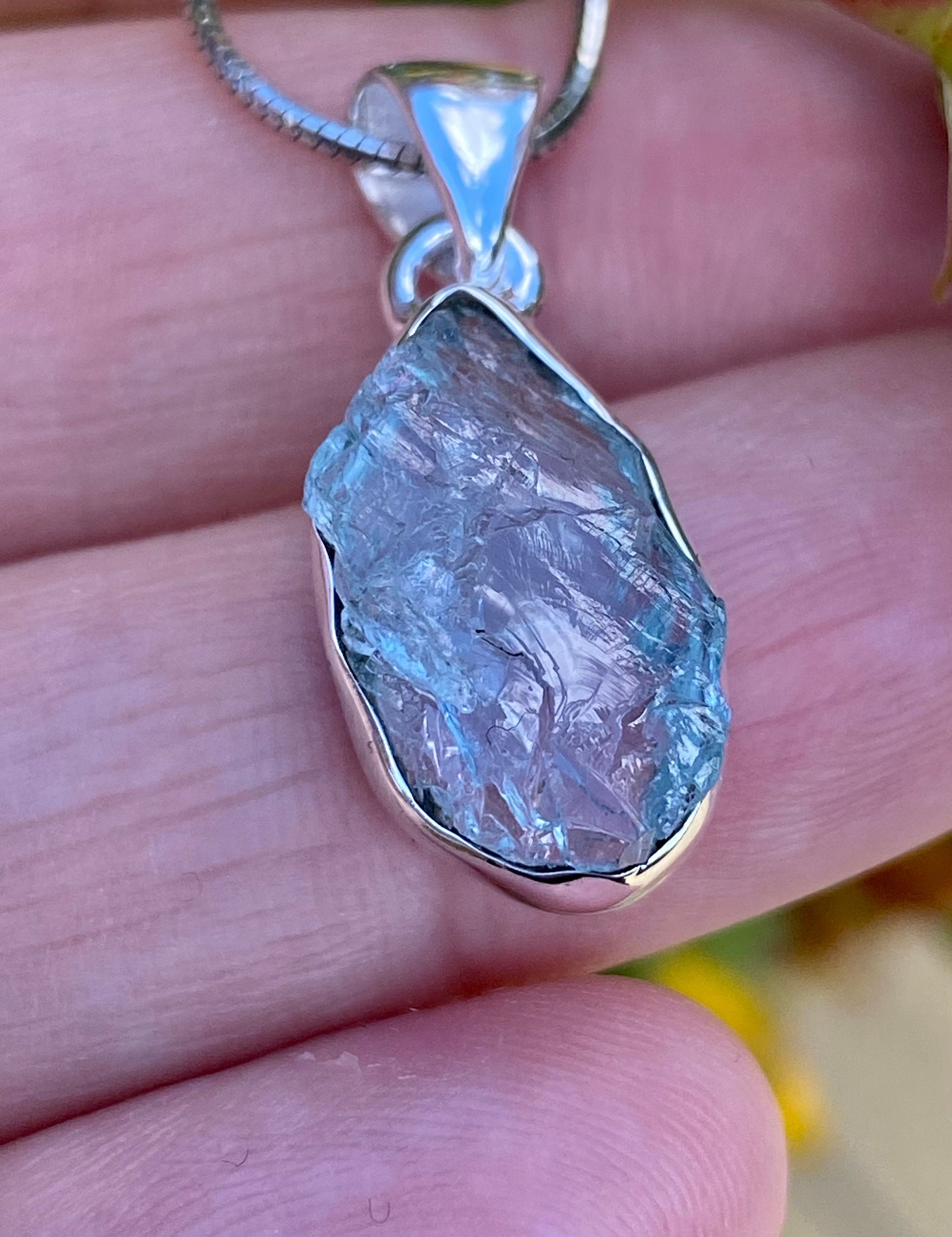 Raw Aquamarine and Silver Pendant