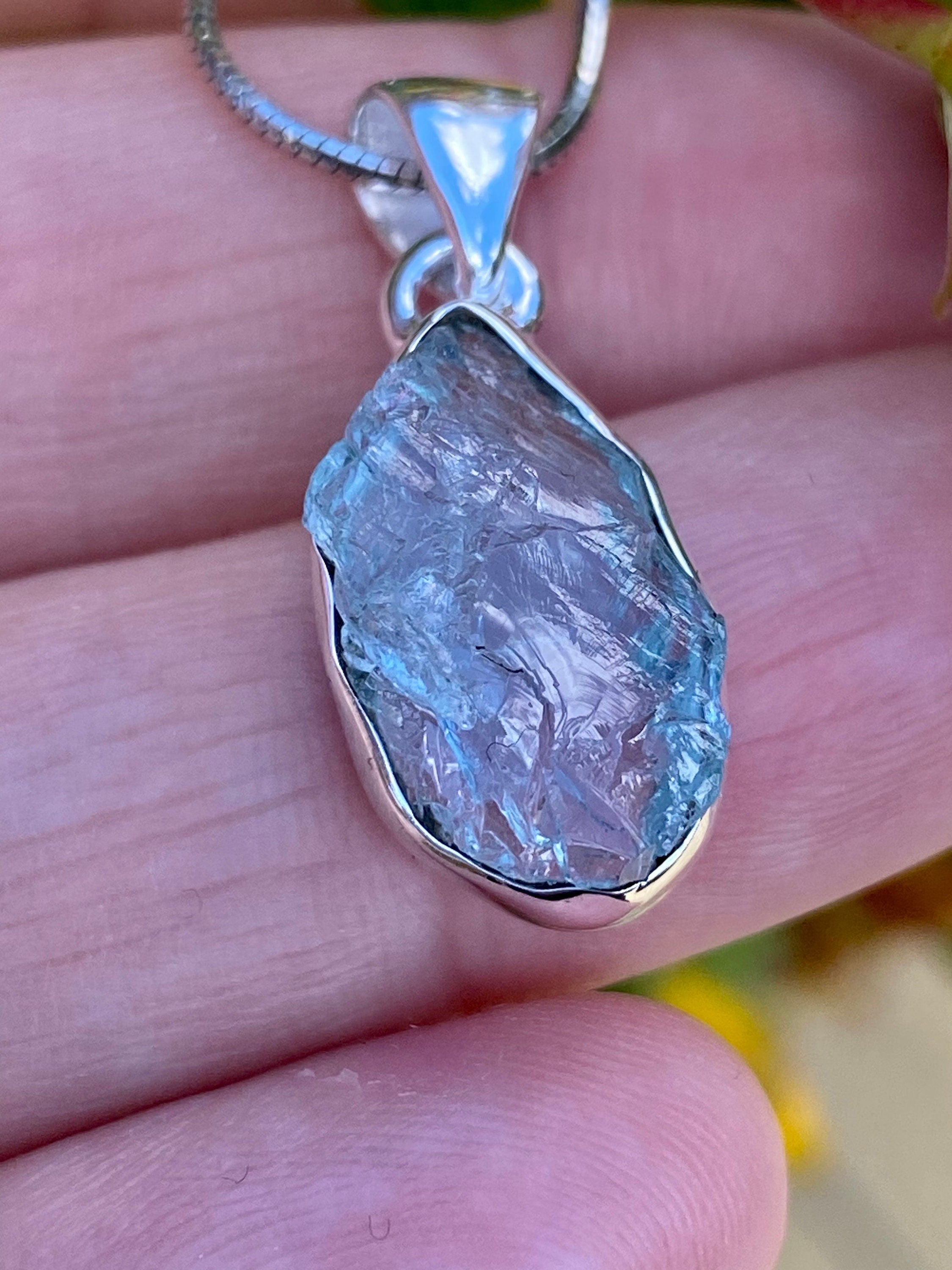 Raw Aquamarine and Silver Pendant